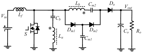 Boost converter with built-in transformer and voltage-doubling unit of switching capacitor