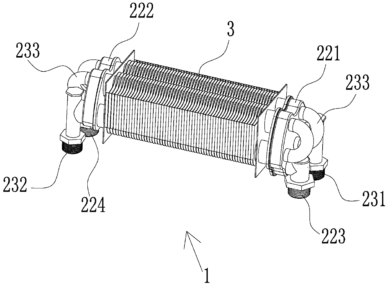 Double-layer five-pipe double-pipe exchanger for gas water heating furnace heating