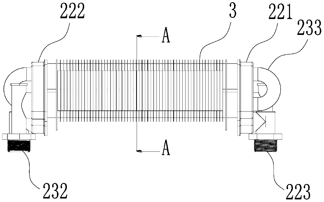 Double-layer five-pipe double-pipe exchanger for gas water heating furnace heating