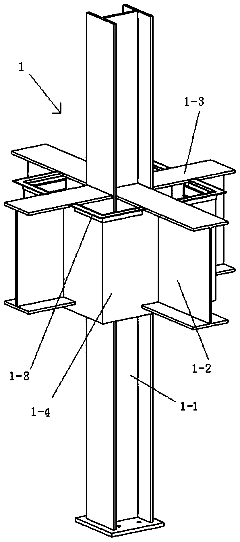 Construction method of steel rib column beam-column joint