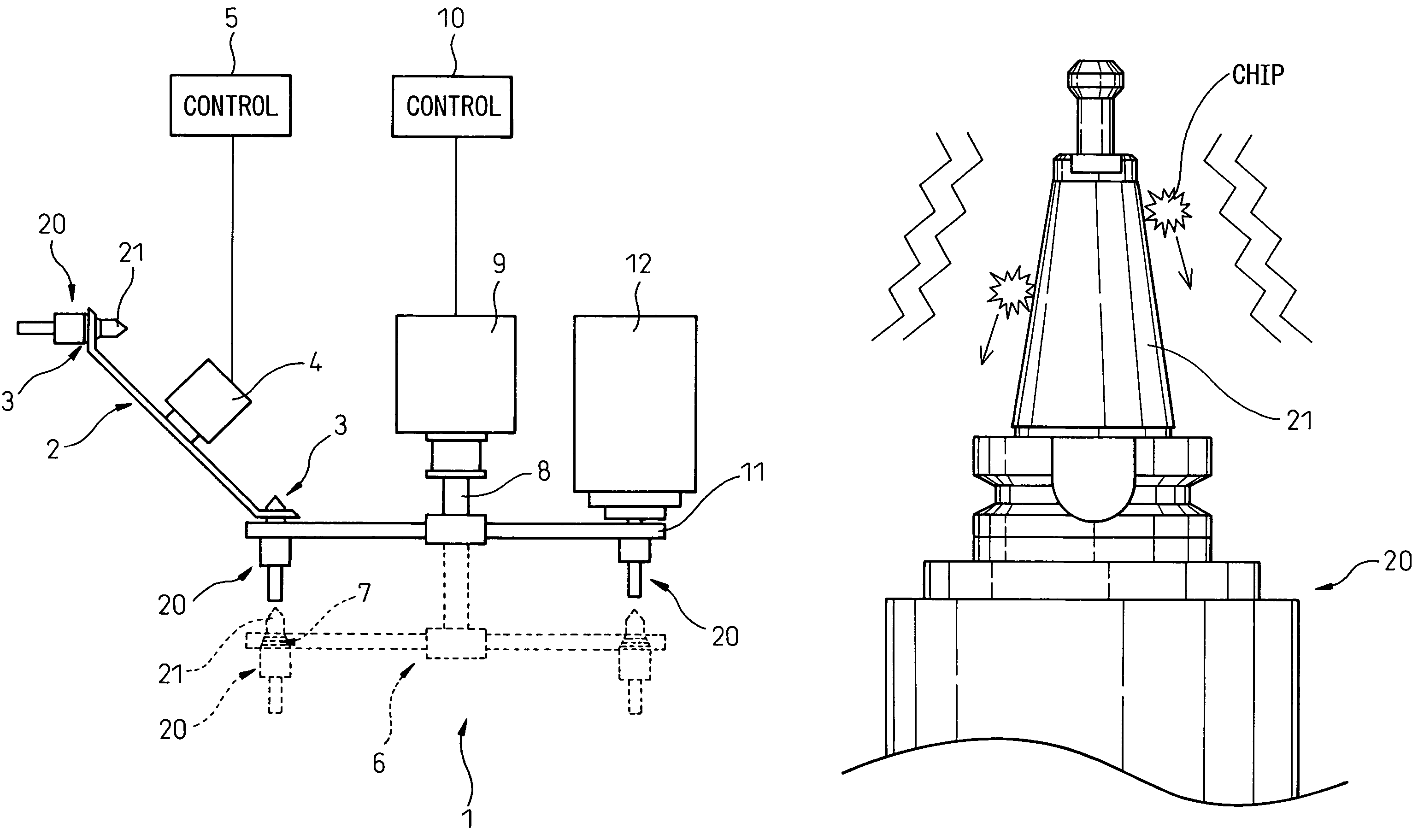 Tool changing device which prevents chips adhering to tool