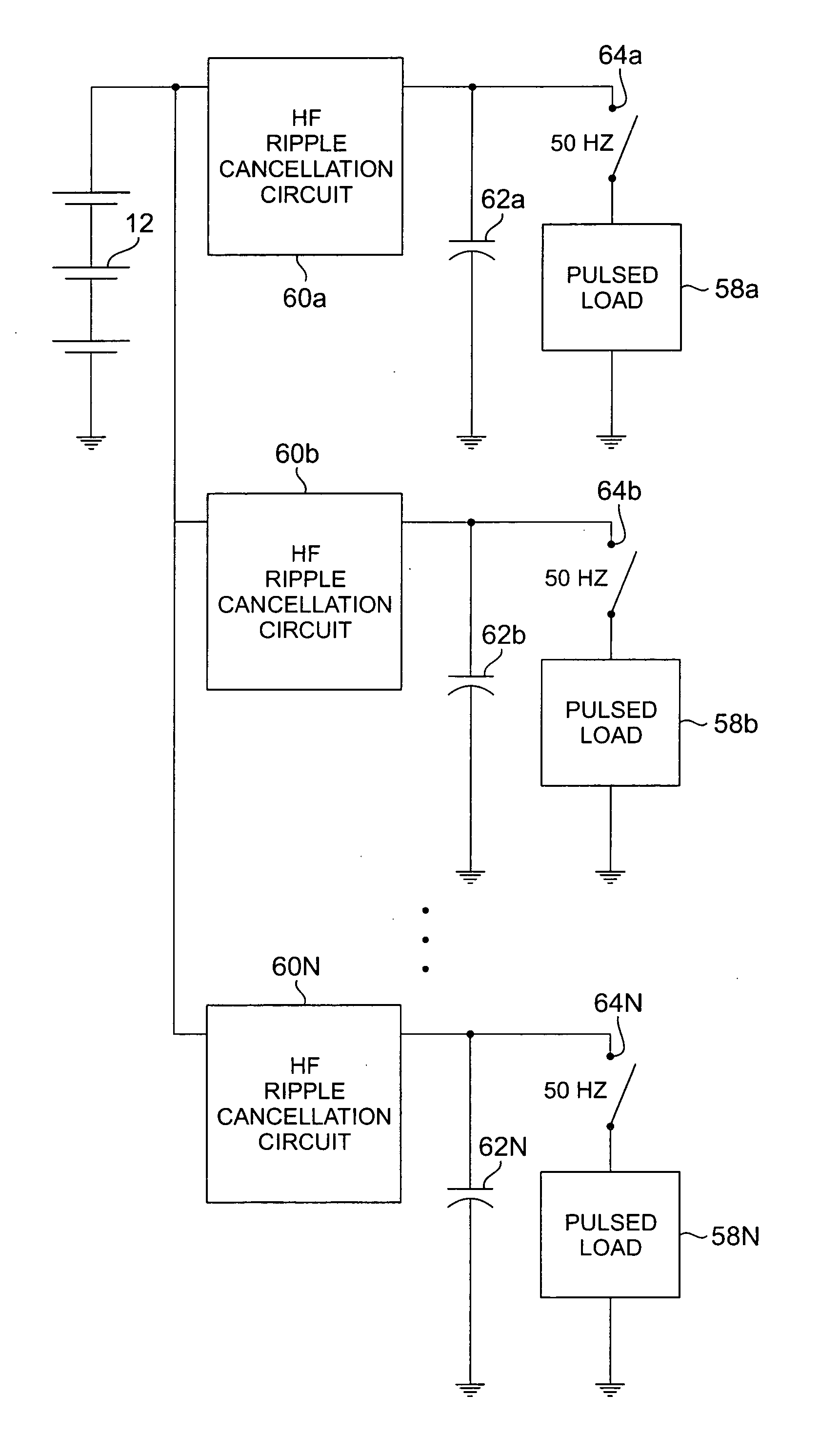 Pulsed power supply with current ripple reduction
