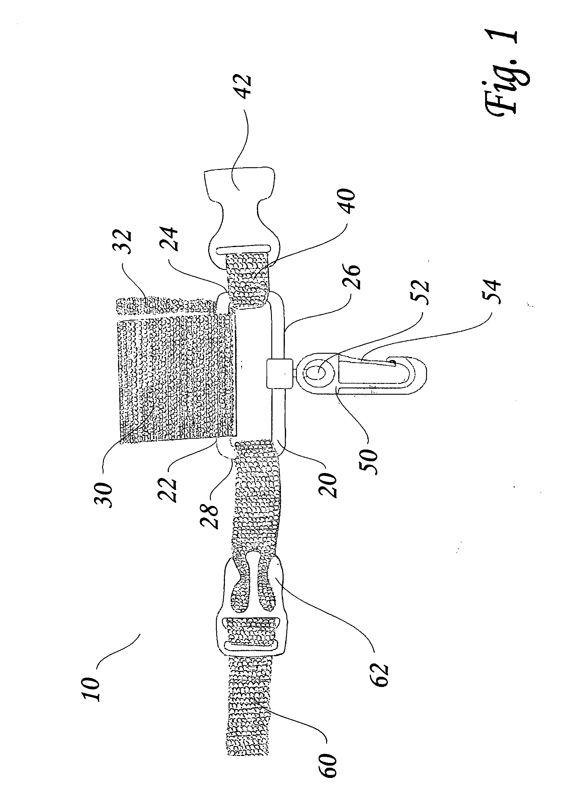 Yard tool harness tie-down and process for making same