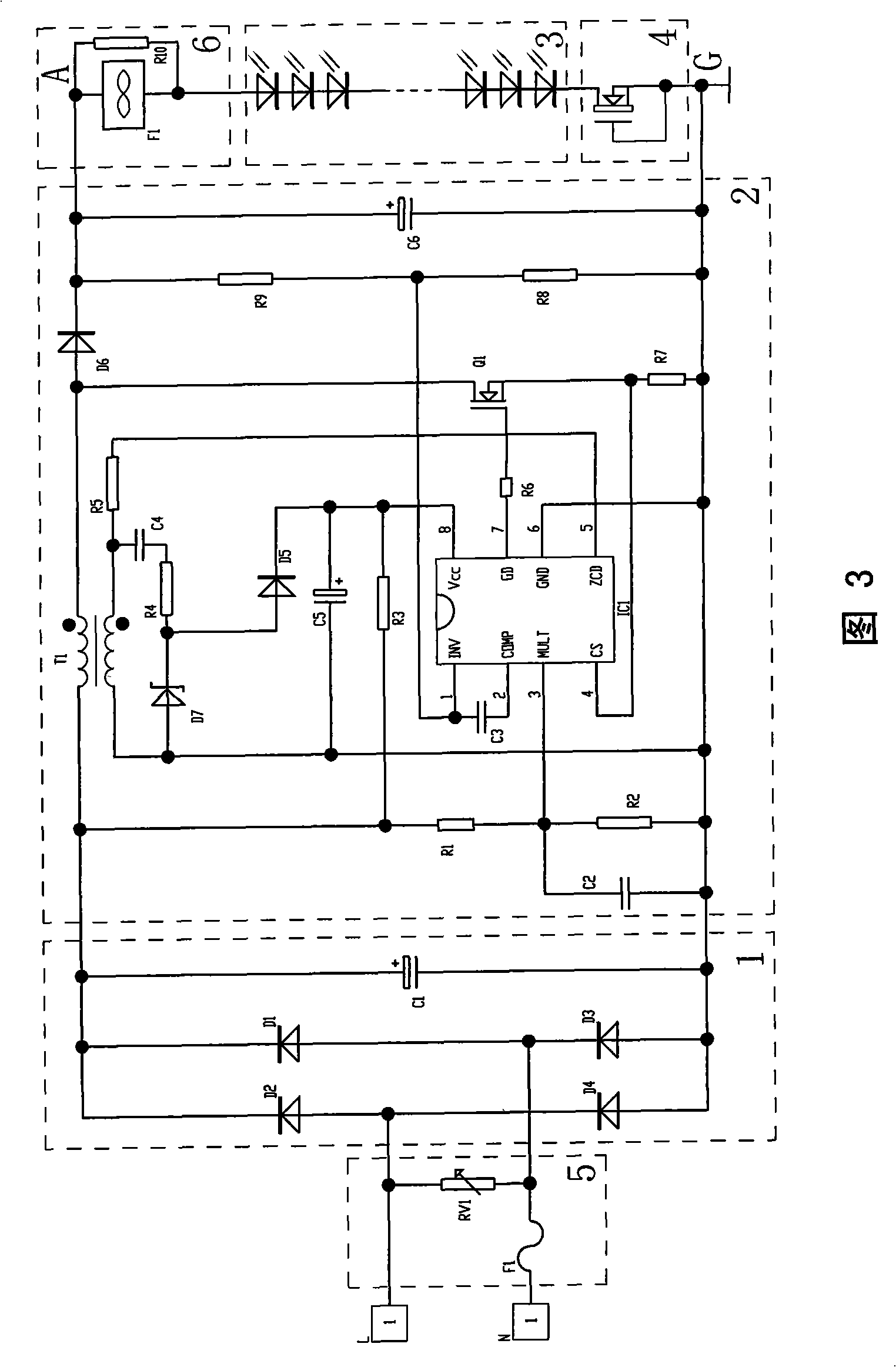 High-power LED lamp circuit with fan