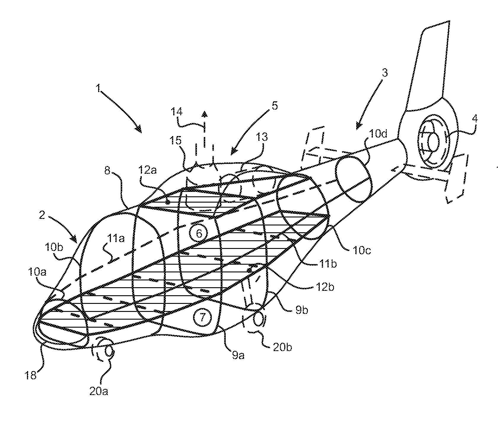 Rotorcraft fuselage structure incorporating a load-bearing middle floor interposed between a cabin space and an equipment space