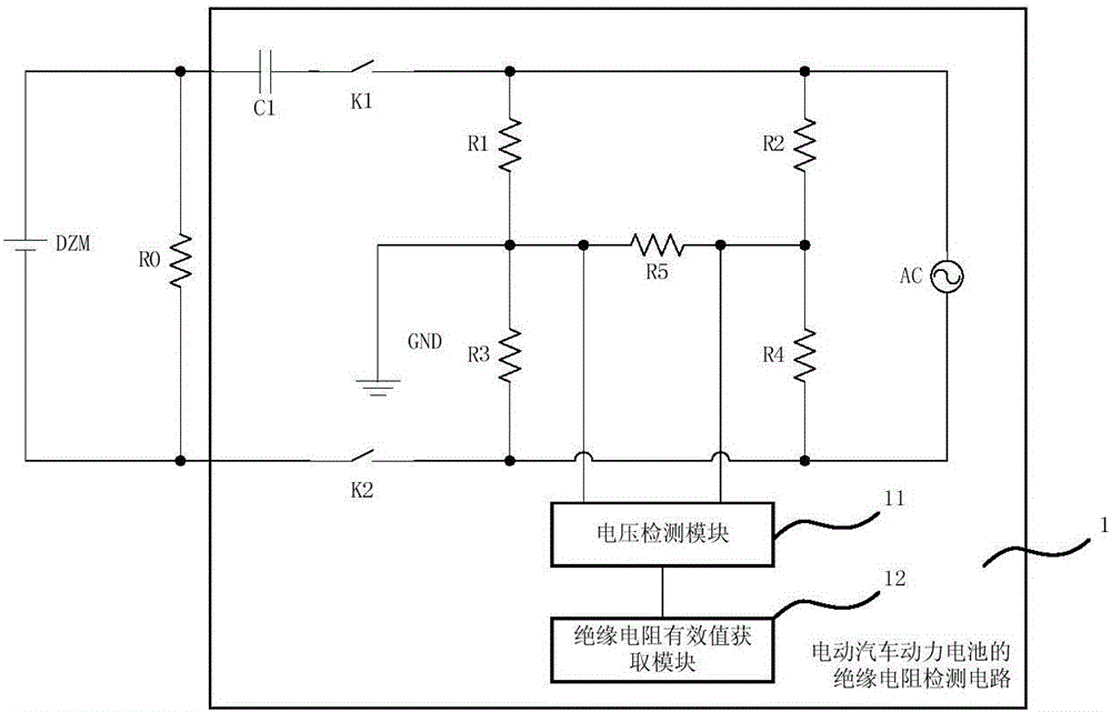 Insulation resistance detection circuit and method of electric automobile power battery, and electric automobile