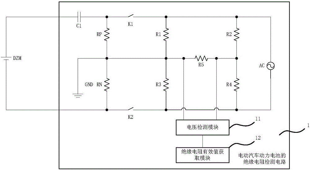 Insulation resistance detection circuit and method of electric automobile power battery, and electric automobile