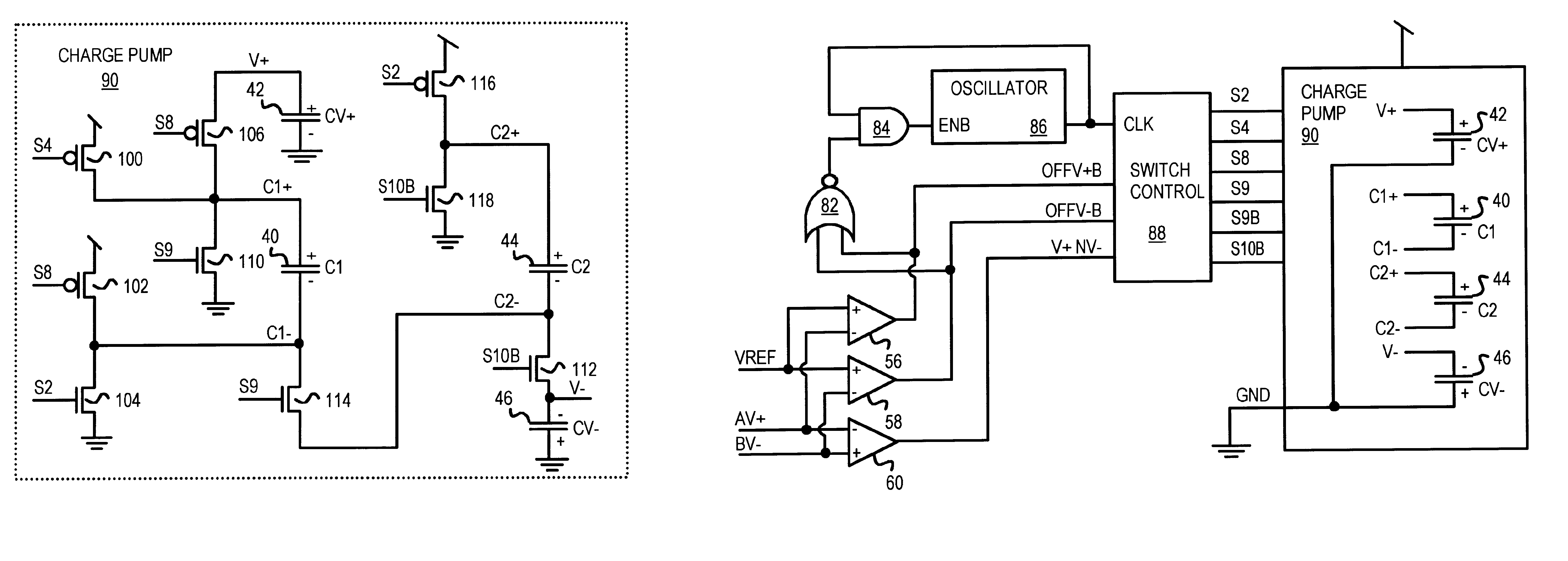 Asymmetric-amplitude dual-polarity charge pump with four-phase selectable operation