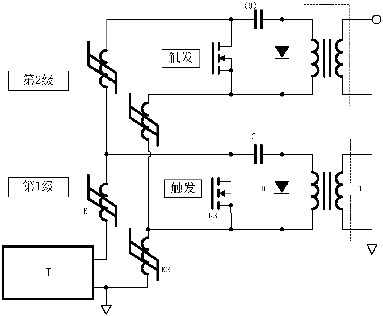 A cascading submicrosecond-level high voltage pulse generator for vacuum arc-extinguishing chamber aging