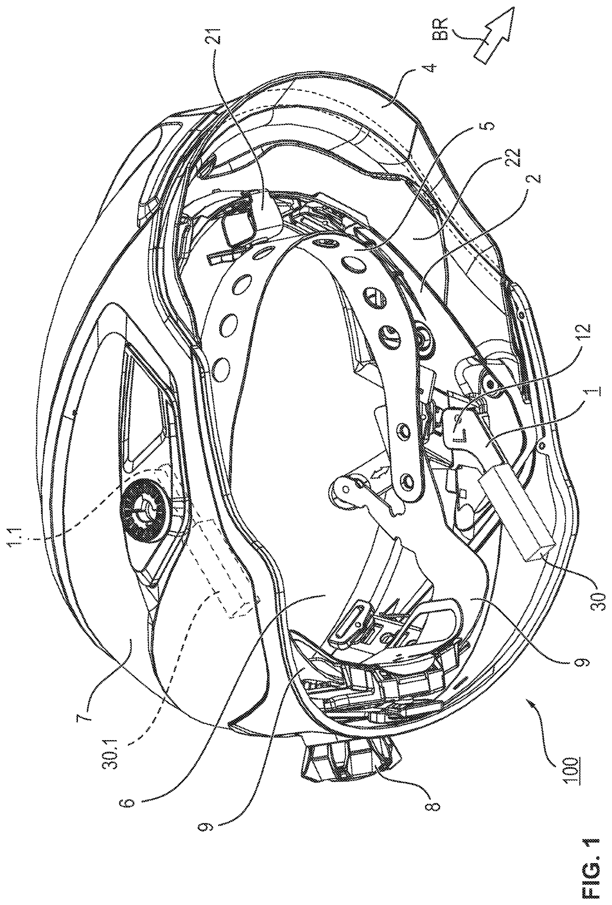 Safety helmet with an adapter and process for detachably fastening a module