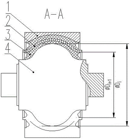 A large-curvature spherical multi-layer split rubber-metal joint