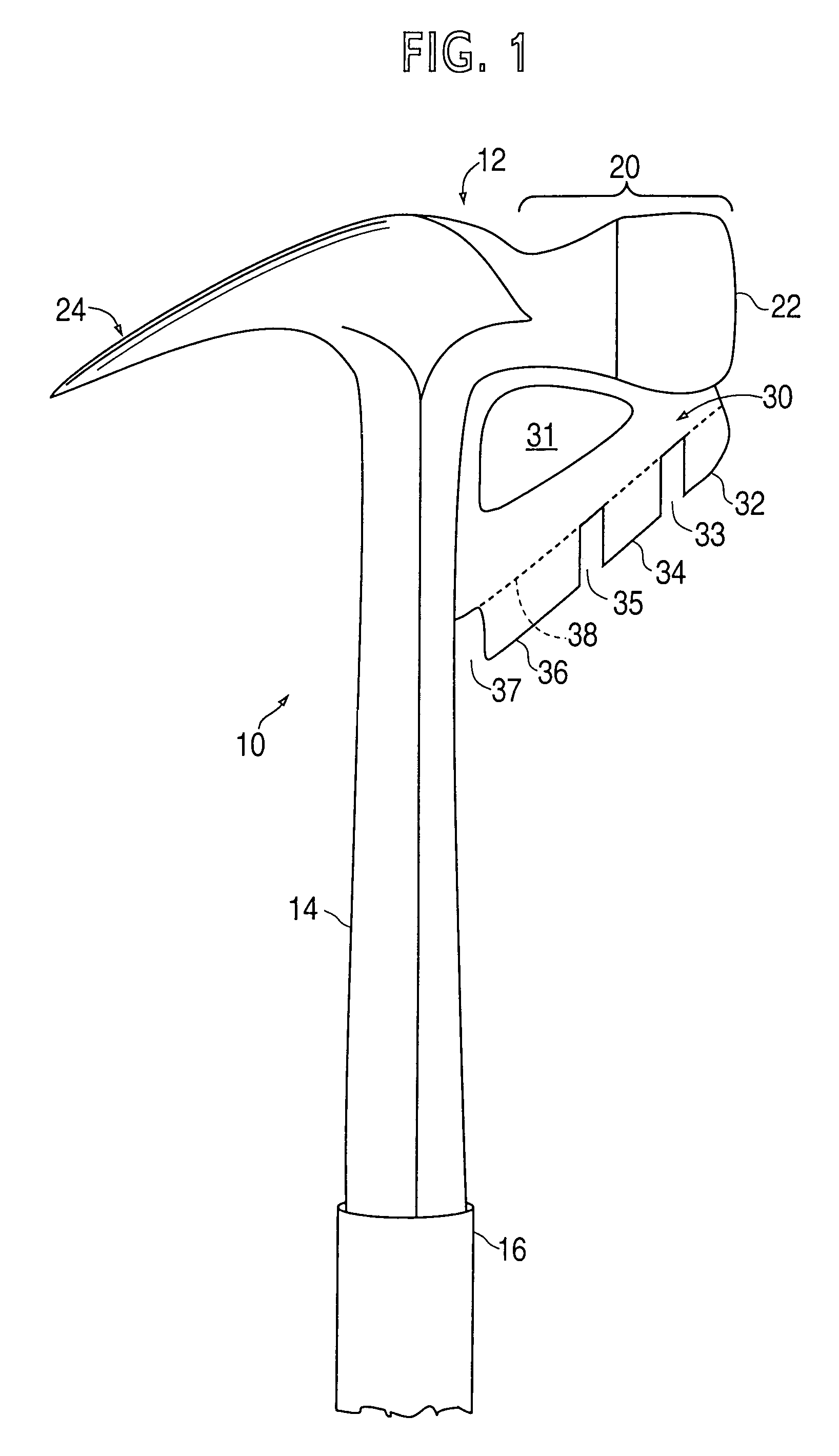 Hammer and hammer head having a frontal extractor