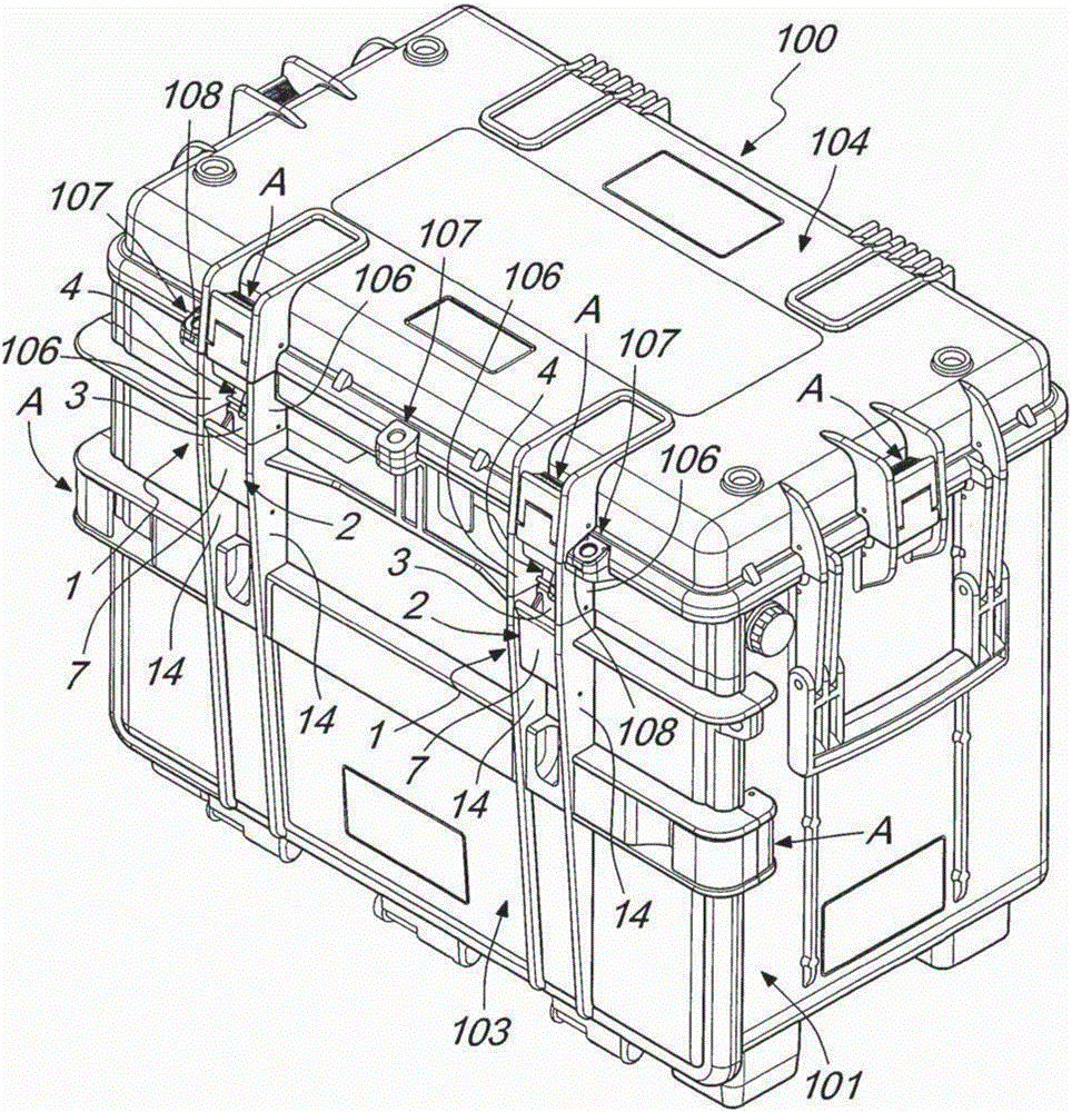 Locking assembly for portable containers, and related container