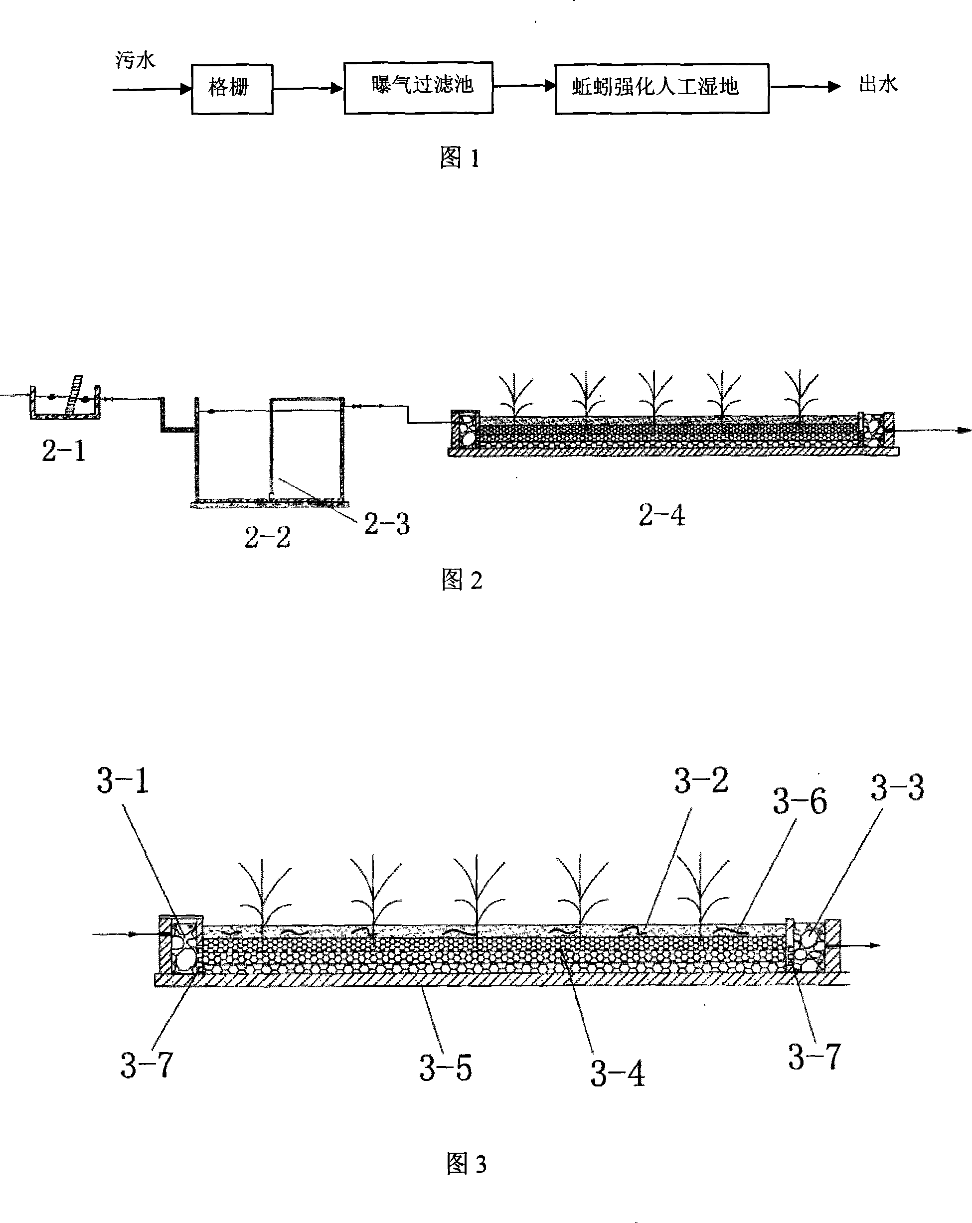 Method and device for treating domestic sewage by earthworm strengthened artificial wet land