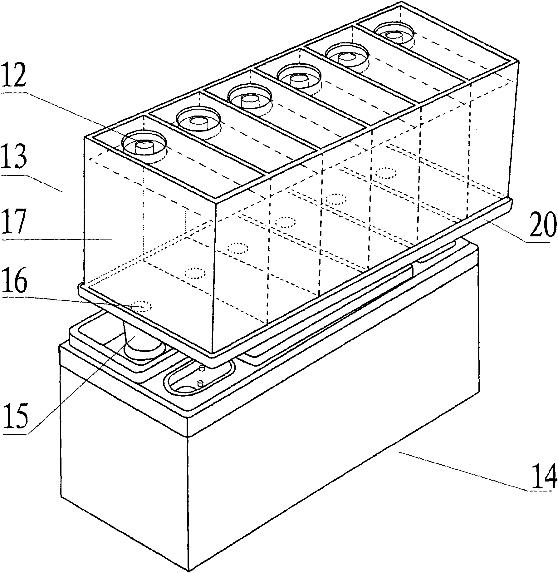 Formation liquid storage tank of quantitative acid dosing and charging of battery