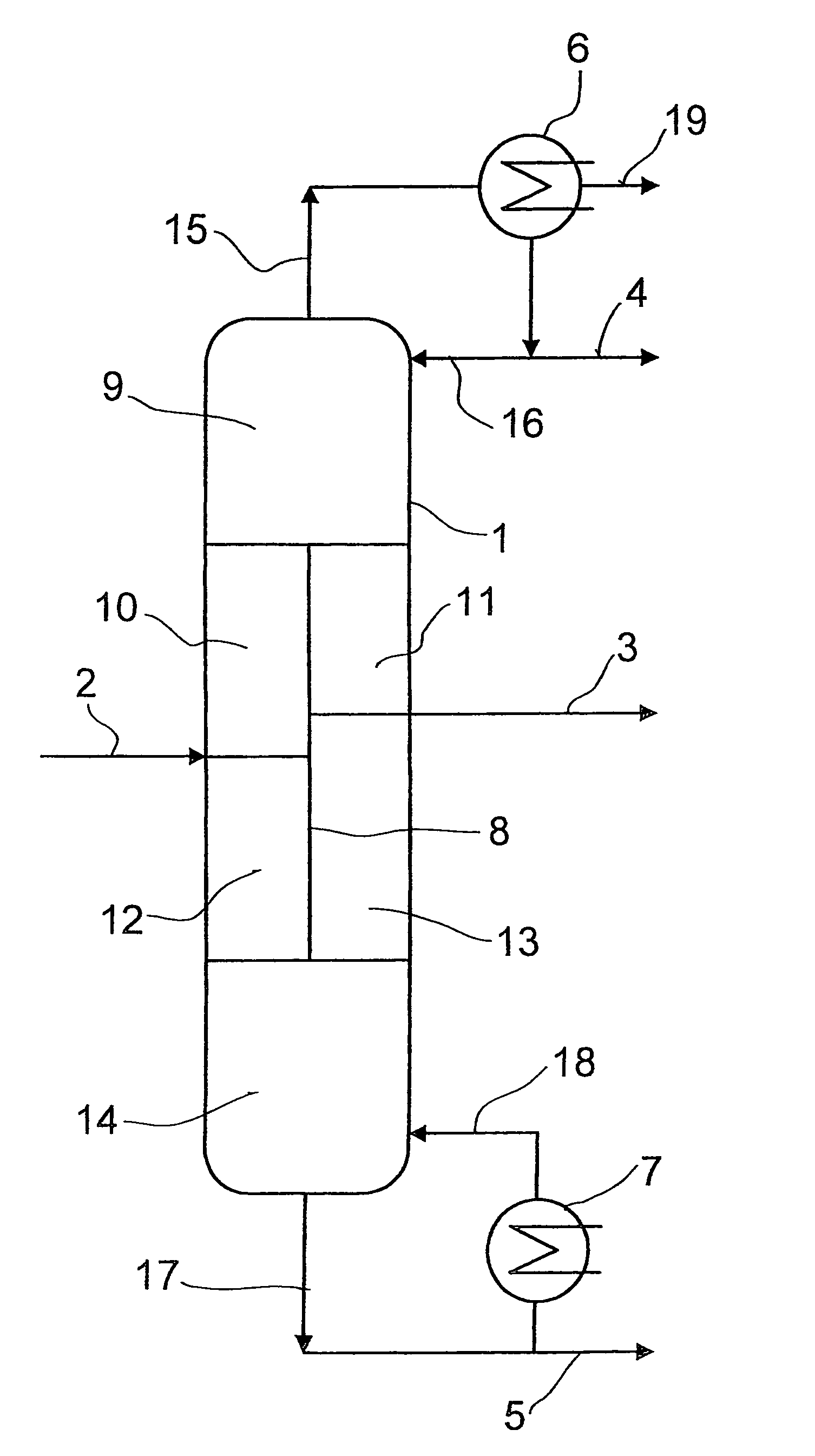 Method and device for obtaining 1,3 pure butadiene from 1,3 raw butadiene by distillation