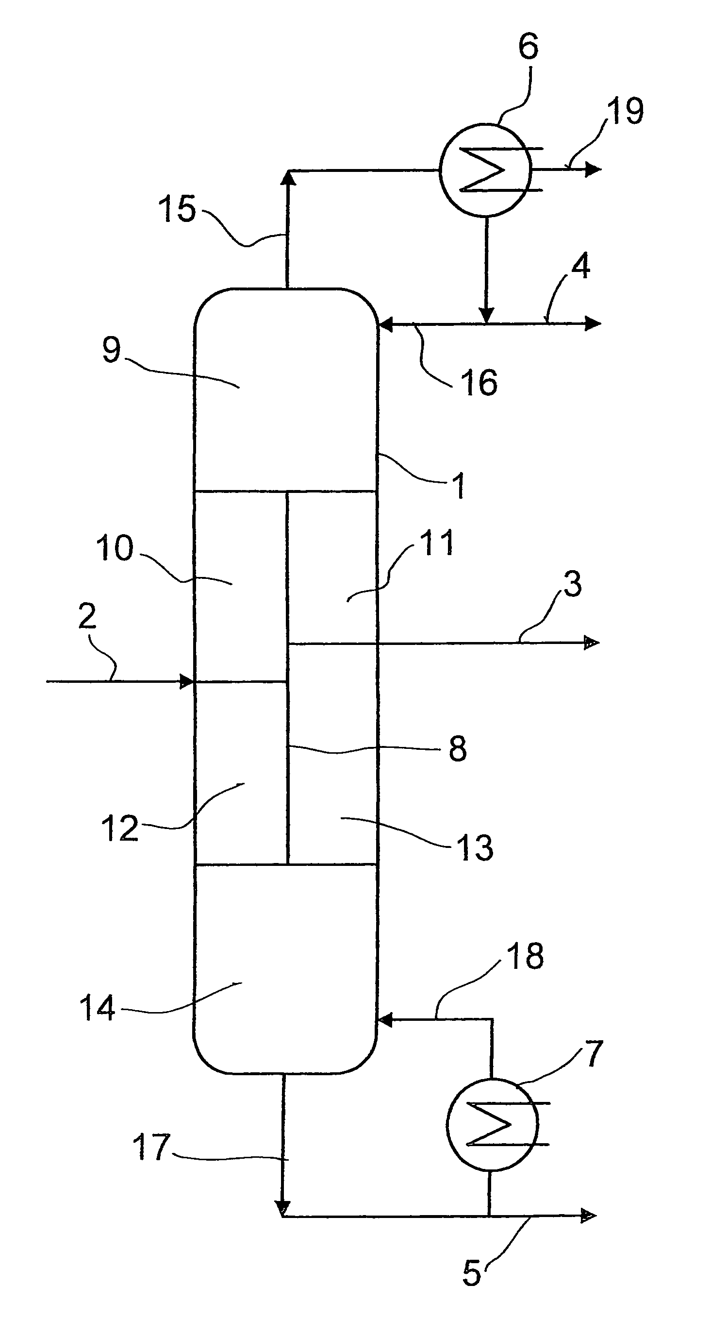Method and device for obtaining 1,3 pure butadiene from 1,3 raw butadiene by distillation