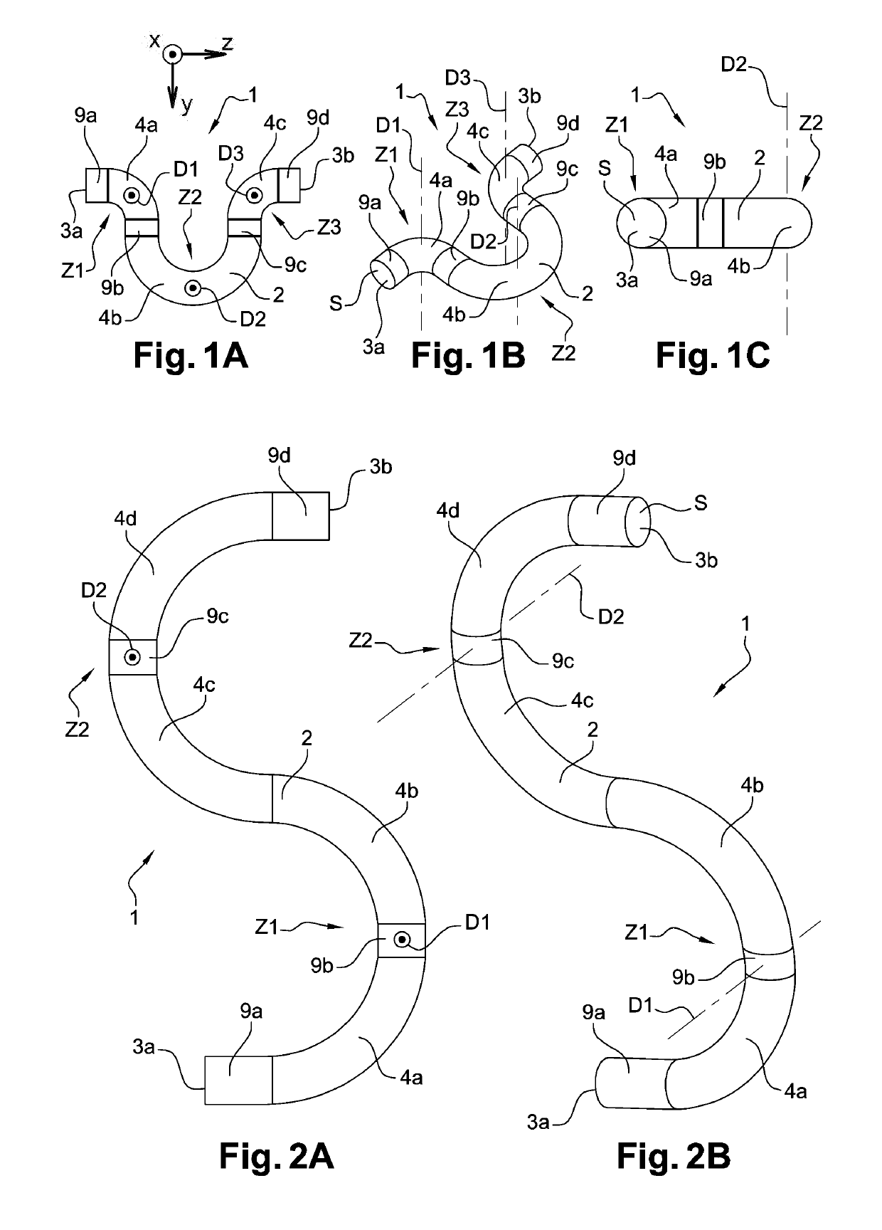 Electrical connectors having a bent main body for electrical connection between a housing and a support, and being disposed as a grid array or network