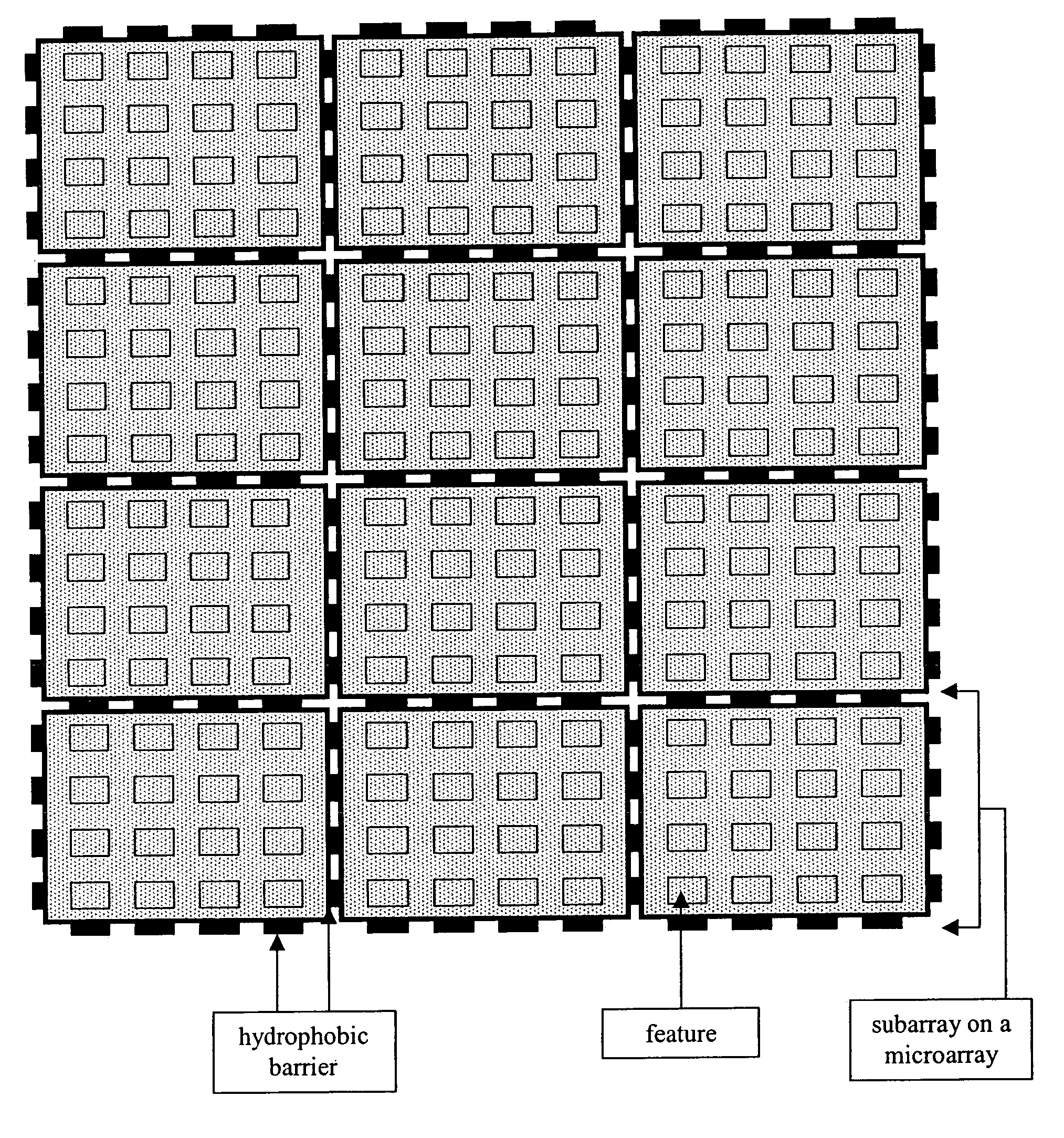 Microarray with hydrophobic barriers