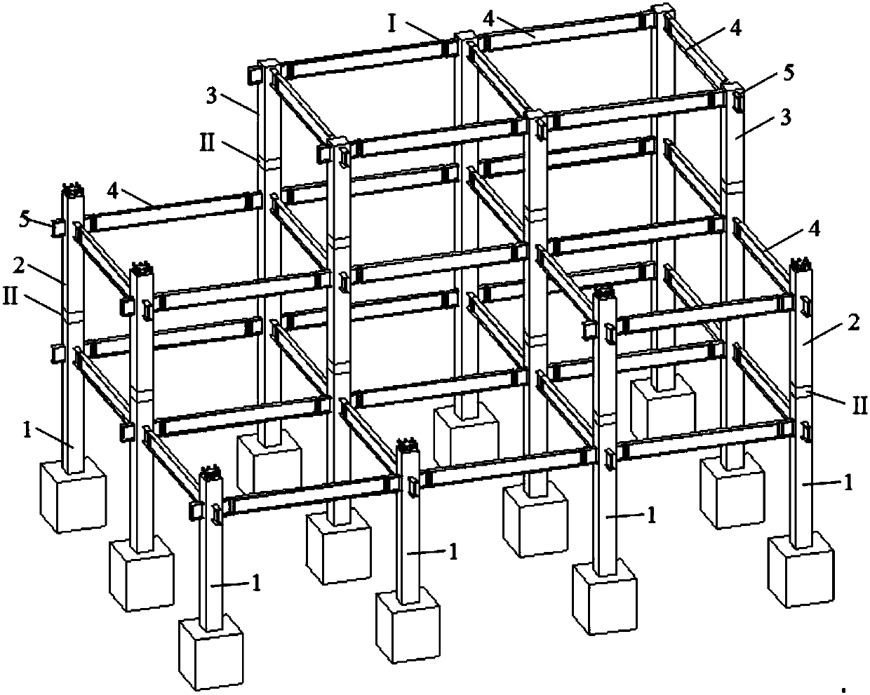 Prefabricated frame adopting combination of steel reinforced concrete columns and steel beams