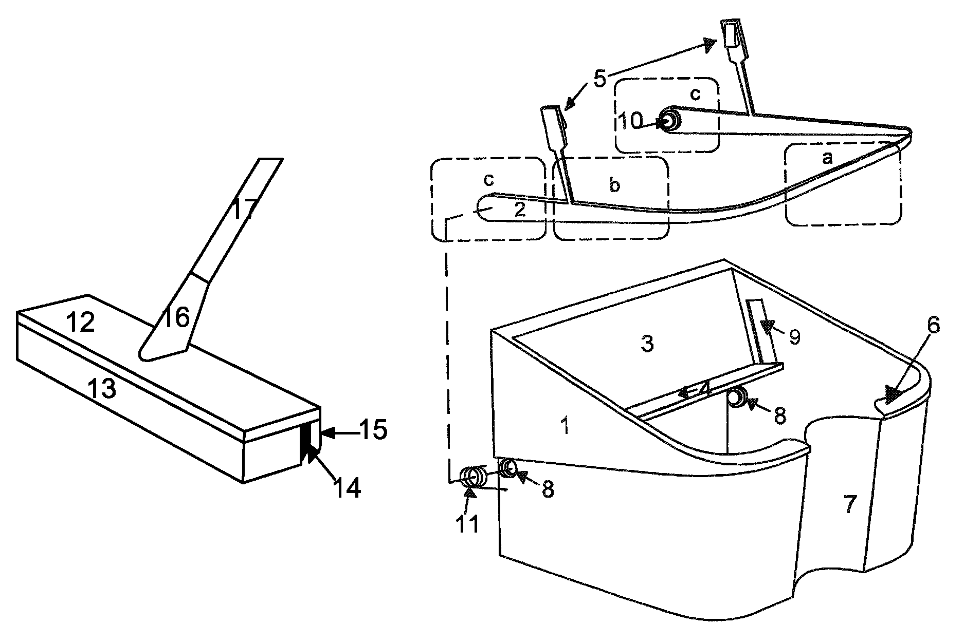 Mop and container system for the drainage of liquids