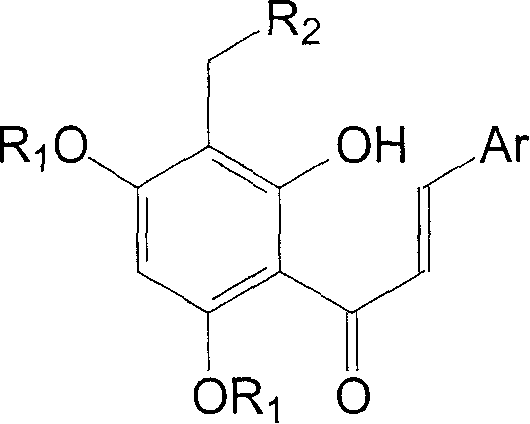 Tetra substituted chalcone derivative and preparing method and use