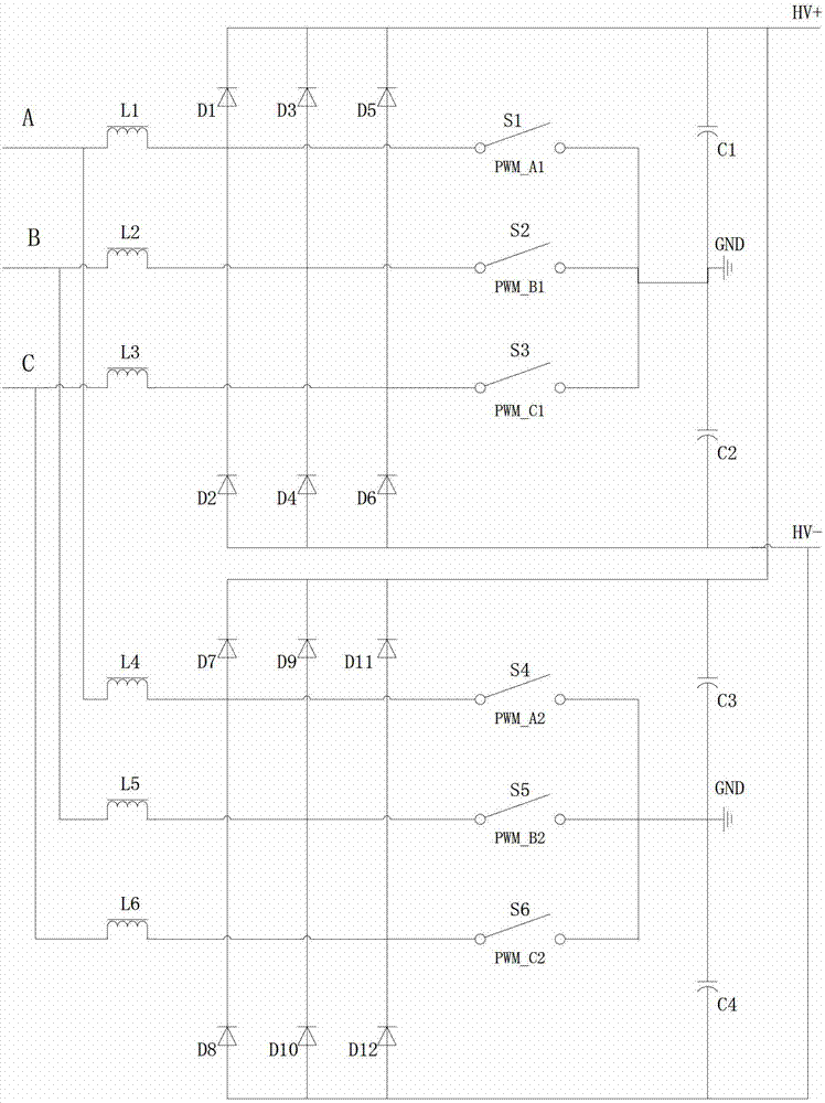 Interleaved parallel three-phase power factor correction circuit