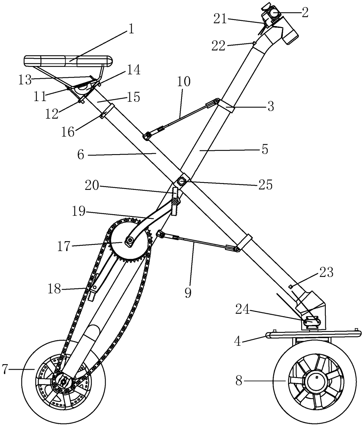 Wire-controlled turning and storage type leisure bicycle
