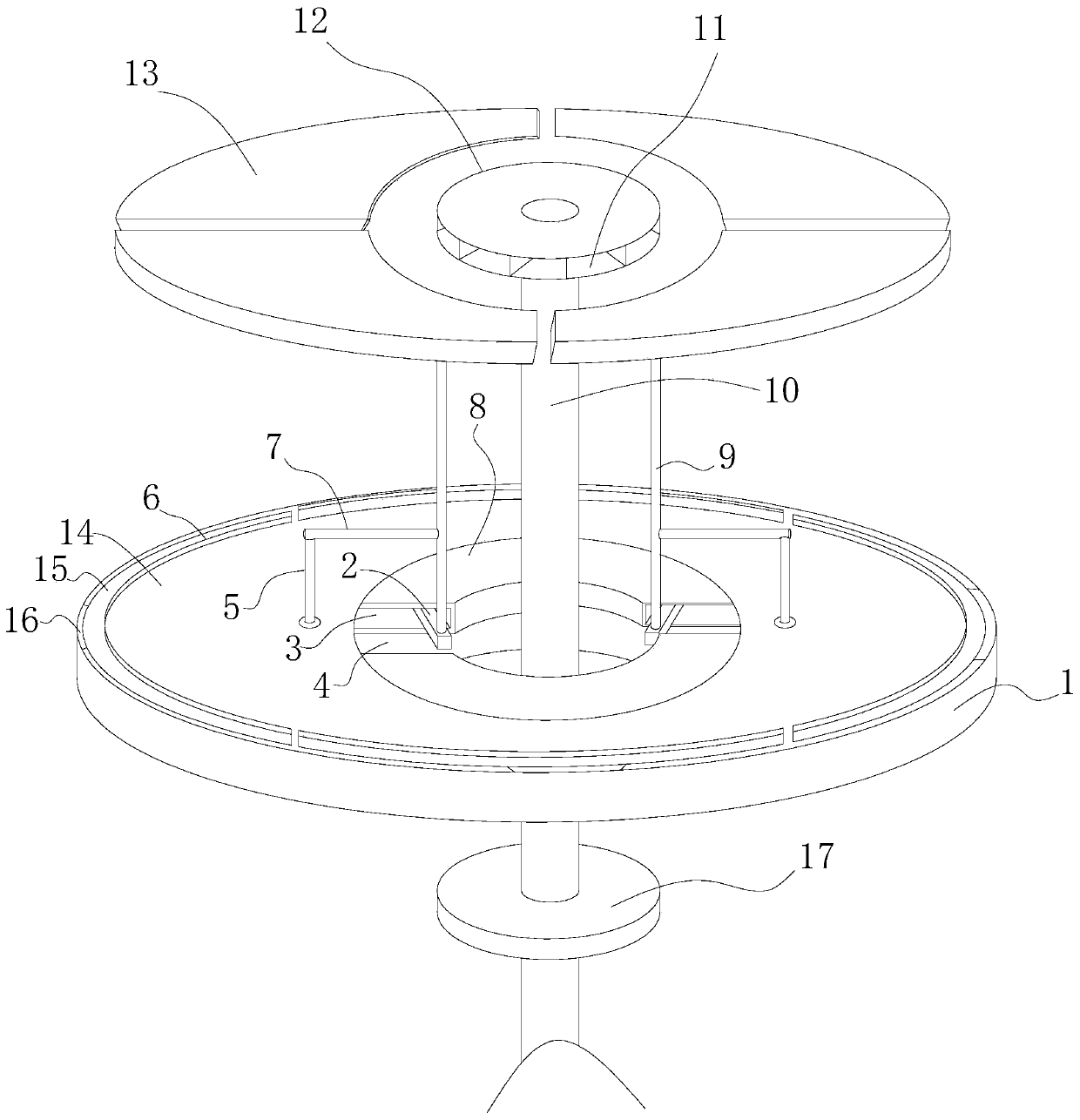 Double-disk dining table with tabletop garbage cleaning function