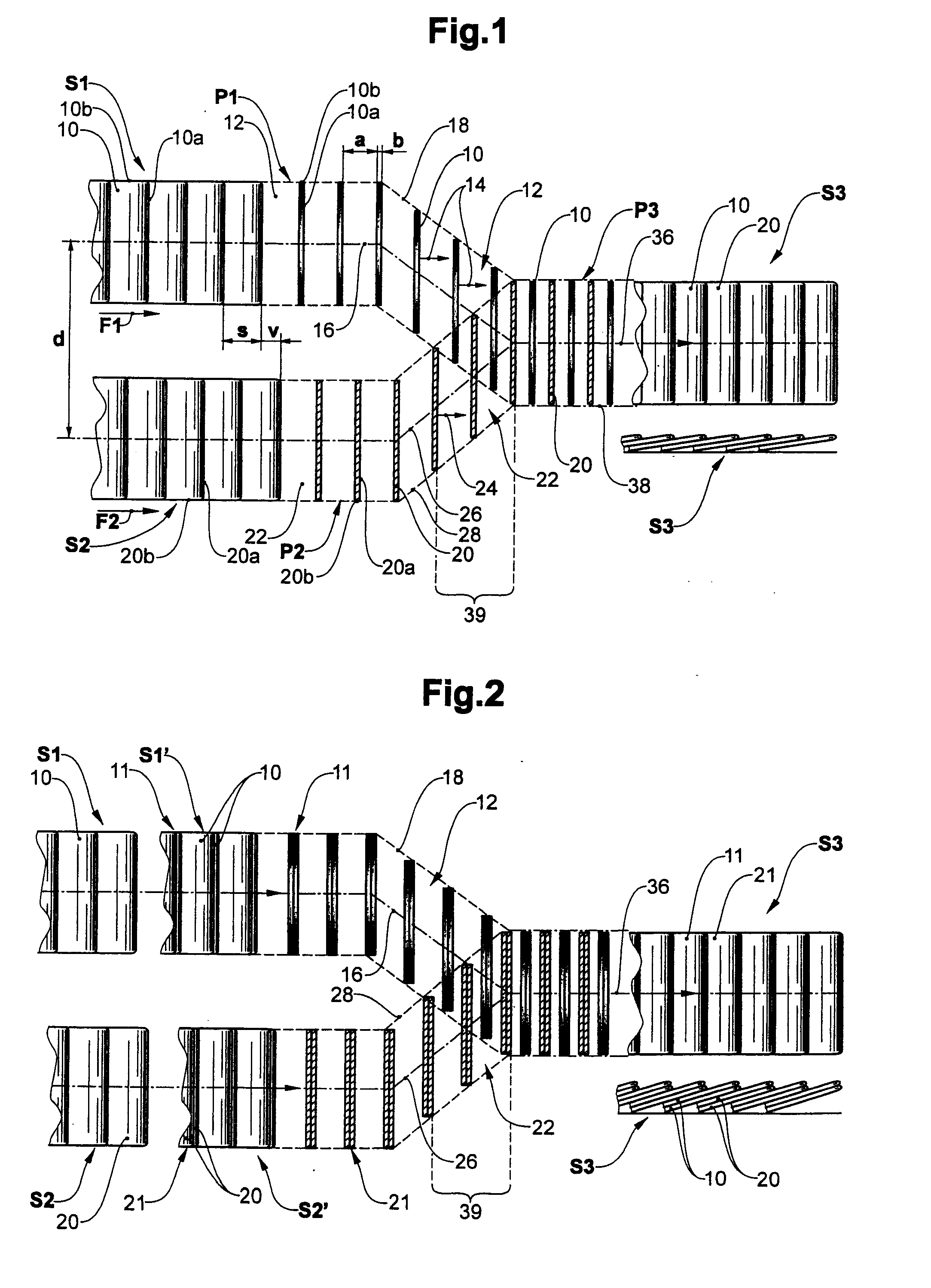 Method and device for unifying imbricated flows