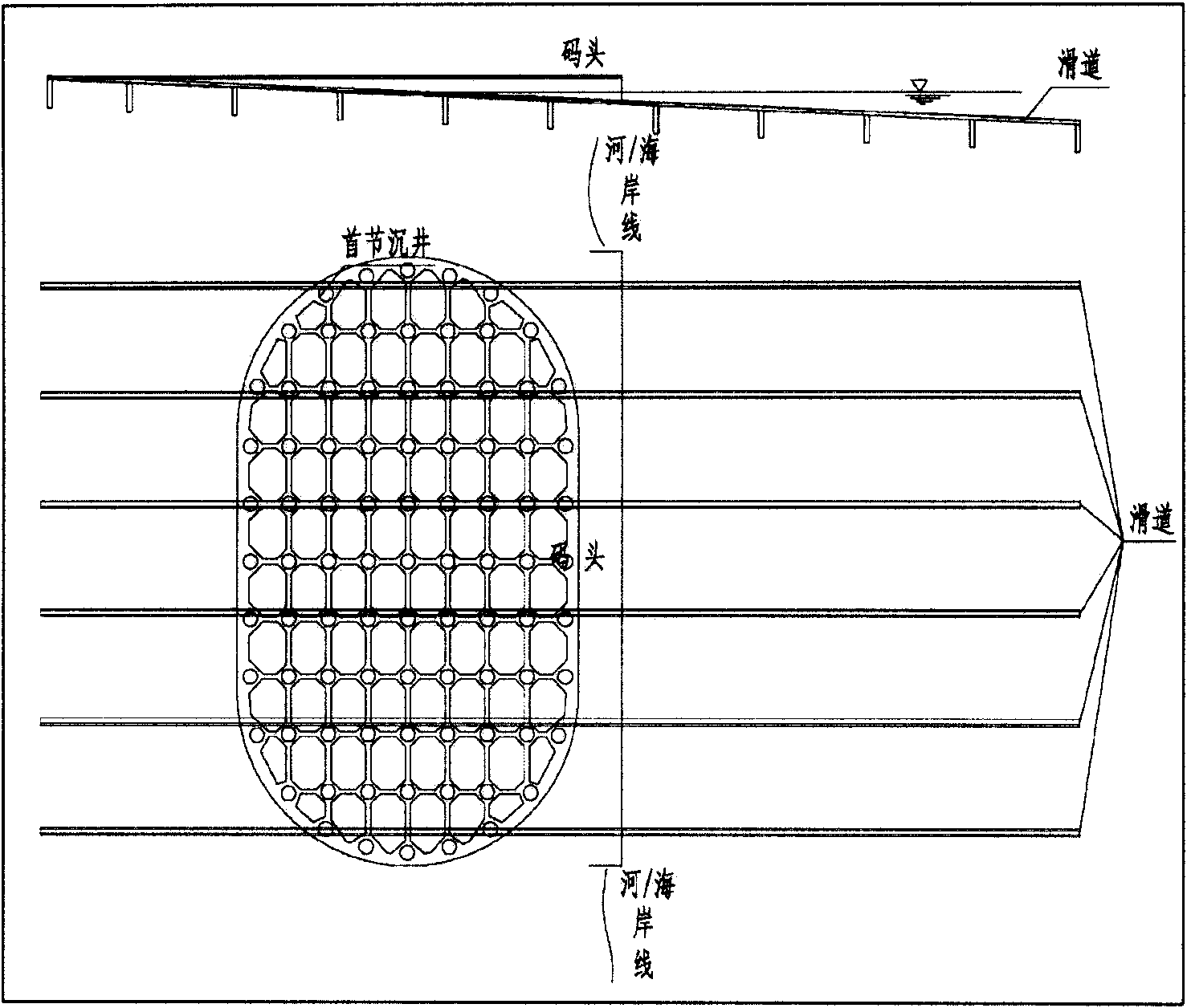 Bridge composite foundation consisting of open caisson and pile and construction method