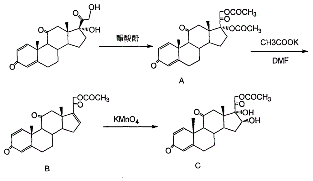 Preparation method of 16a,17a-dyhydroxyl-21-acetoxyl-1,4-pregnene diene-3,11,20-triketone