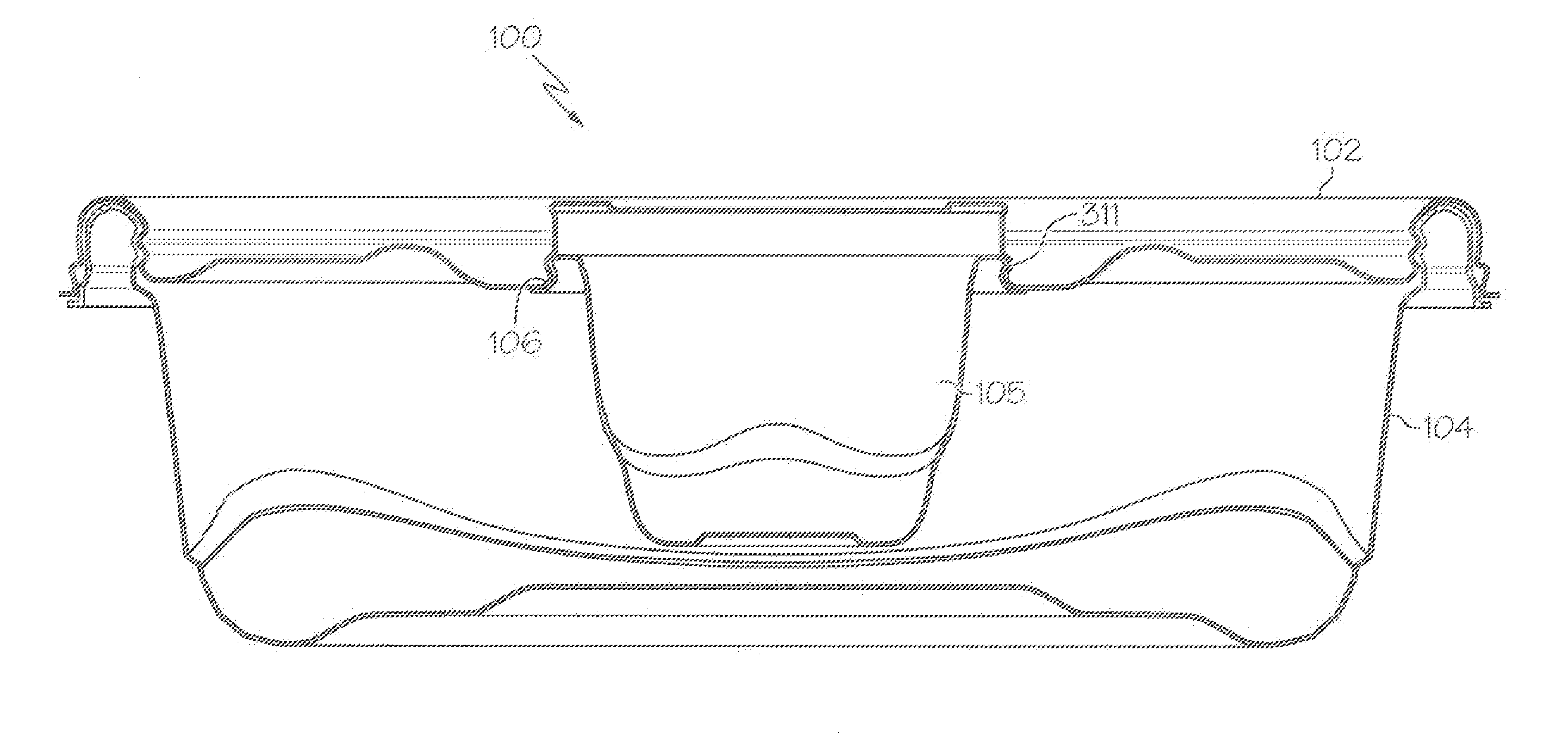 Storage device having an articulated cover fitting inner and outer containers