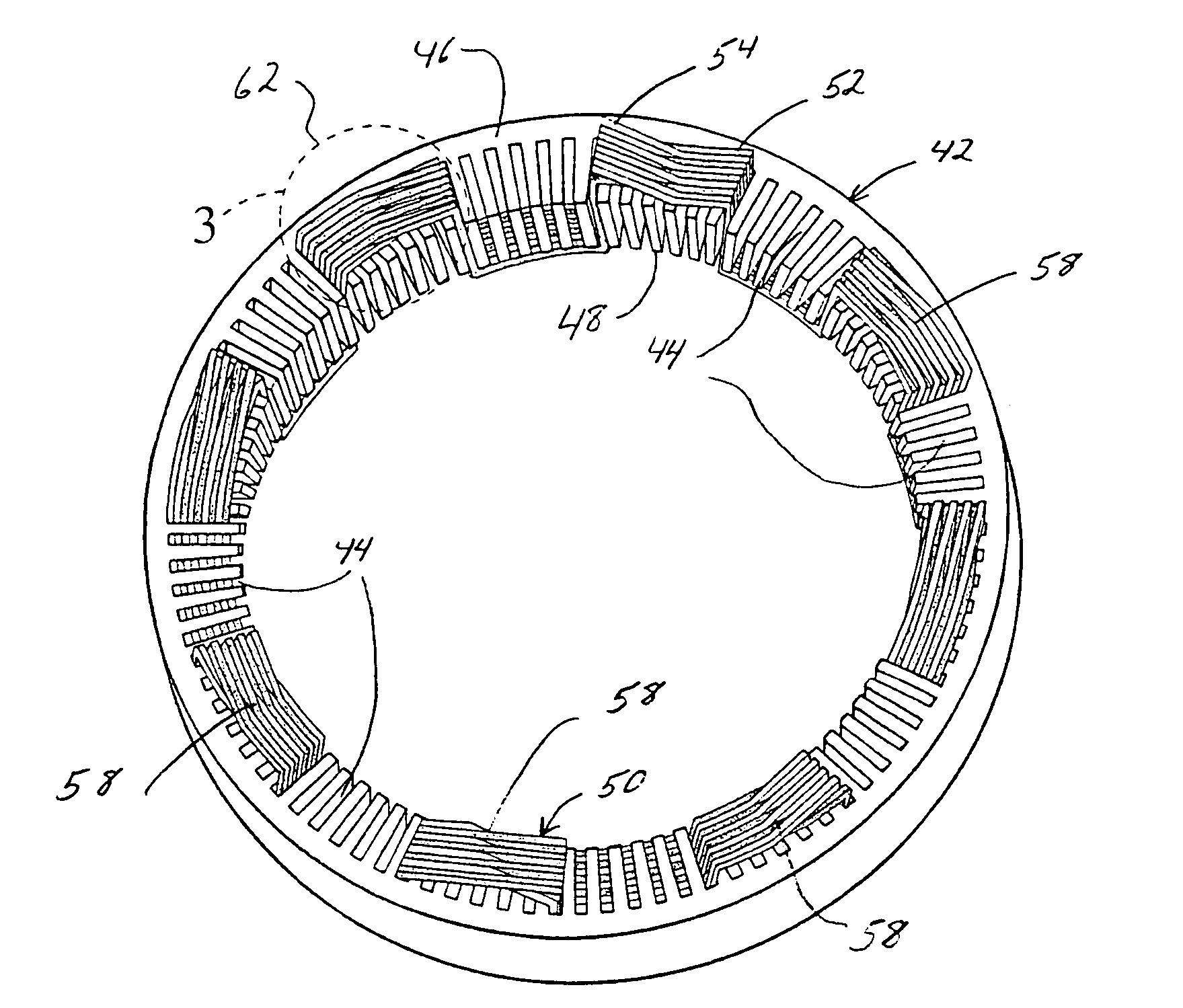 Stator winding having transitions