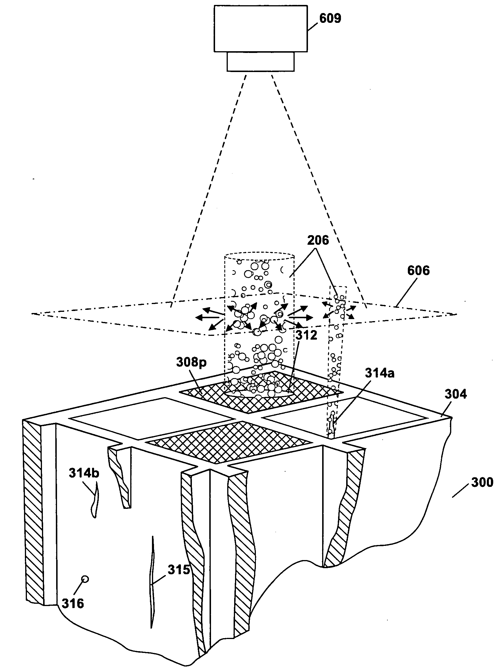 Method, system and apparatus for detecting defects in a honeycomb body using a particulate fluid