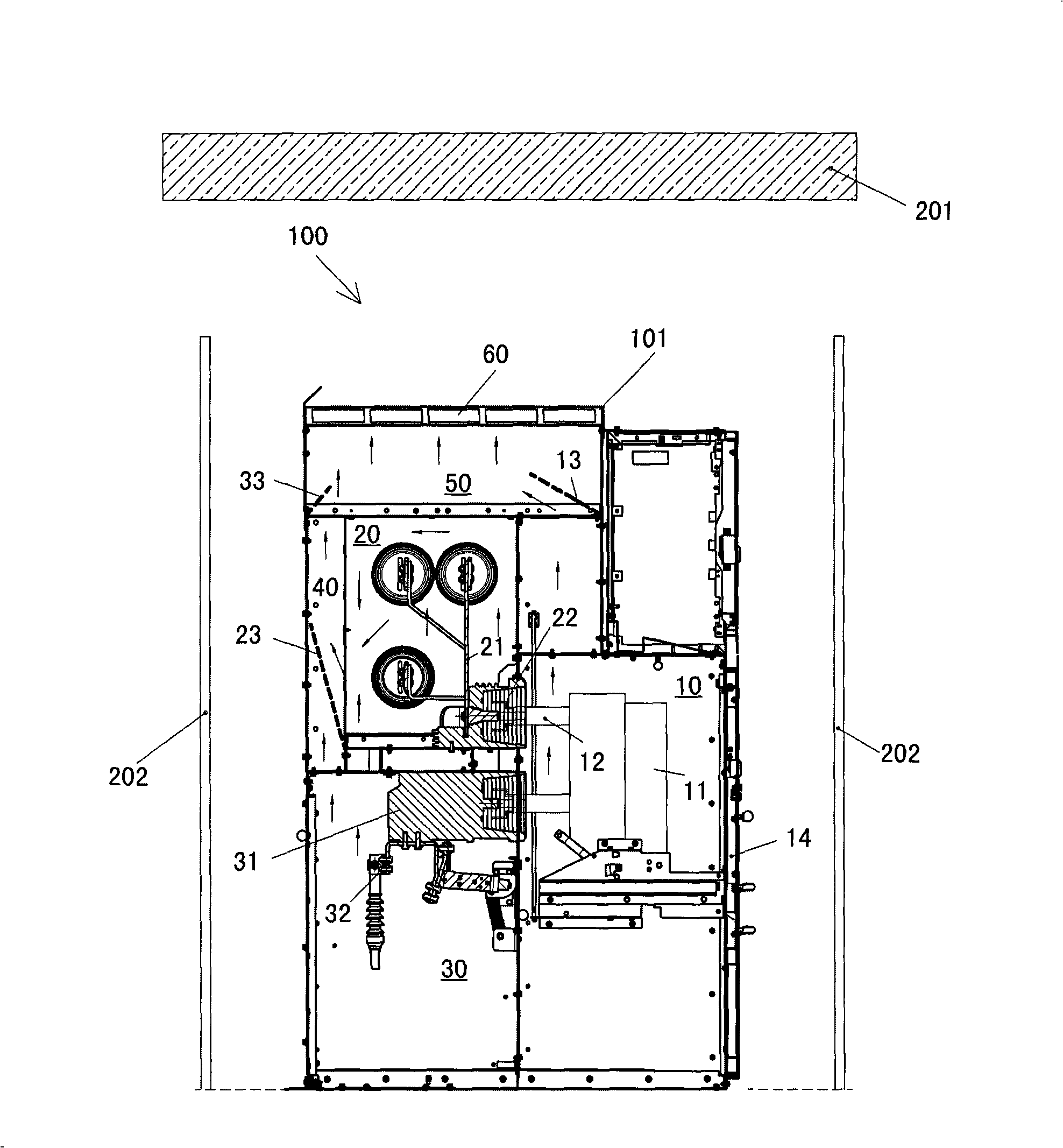 Switch installation with build-in electric arc releasing device