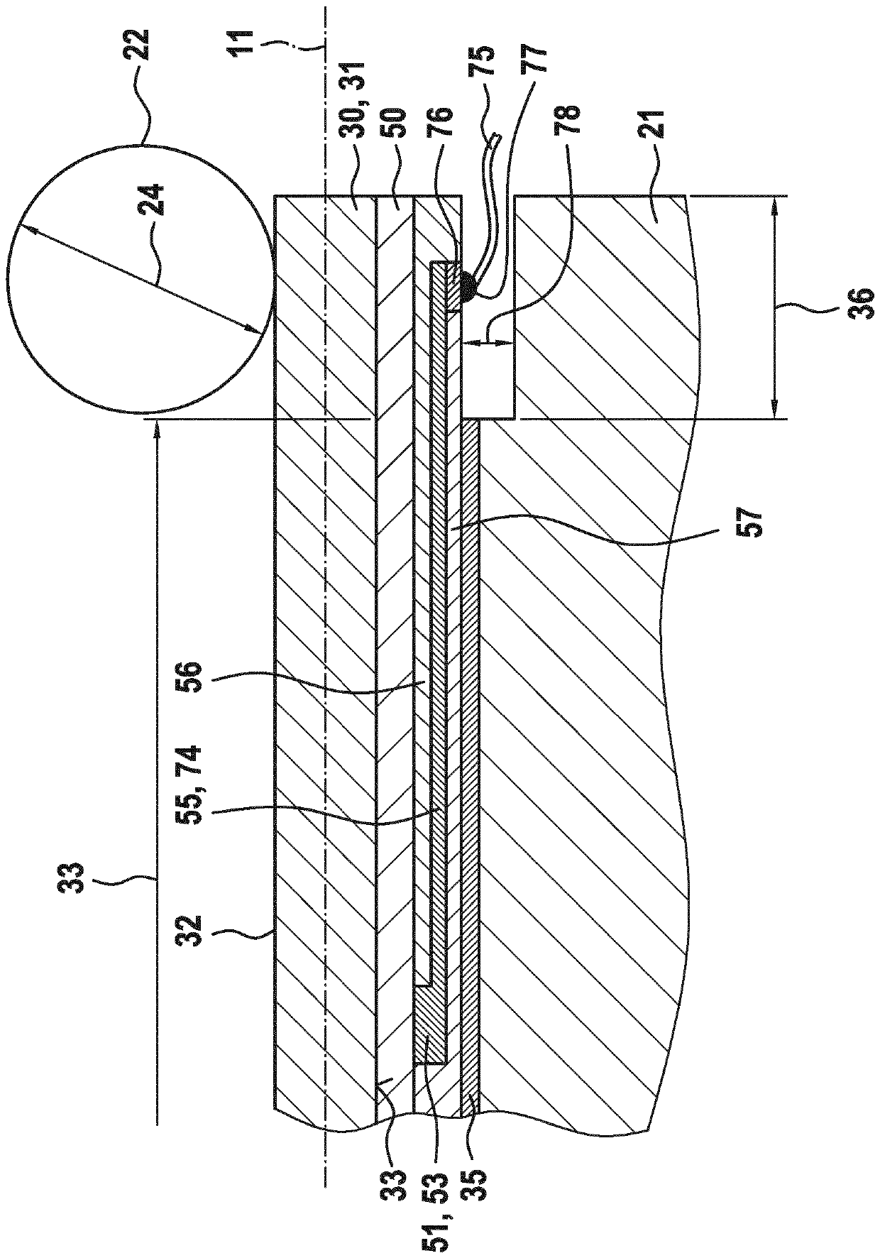 Guide carriage having a piezoresistive layer for load measurement