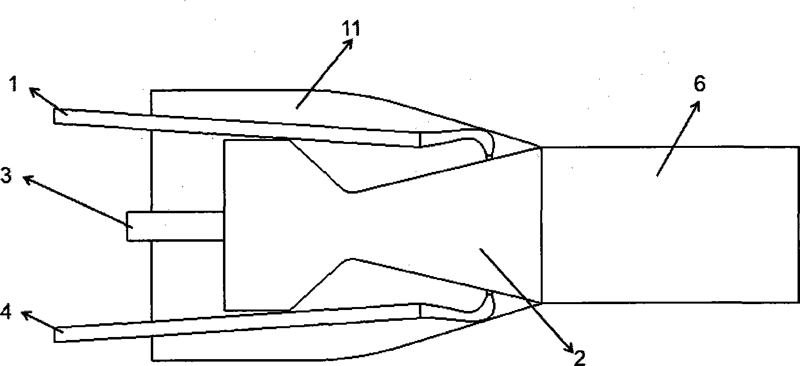Multi-axial fixed geometrical pneumatic vectoring nozzle structure