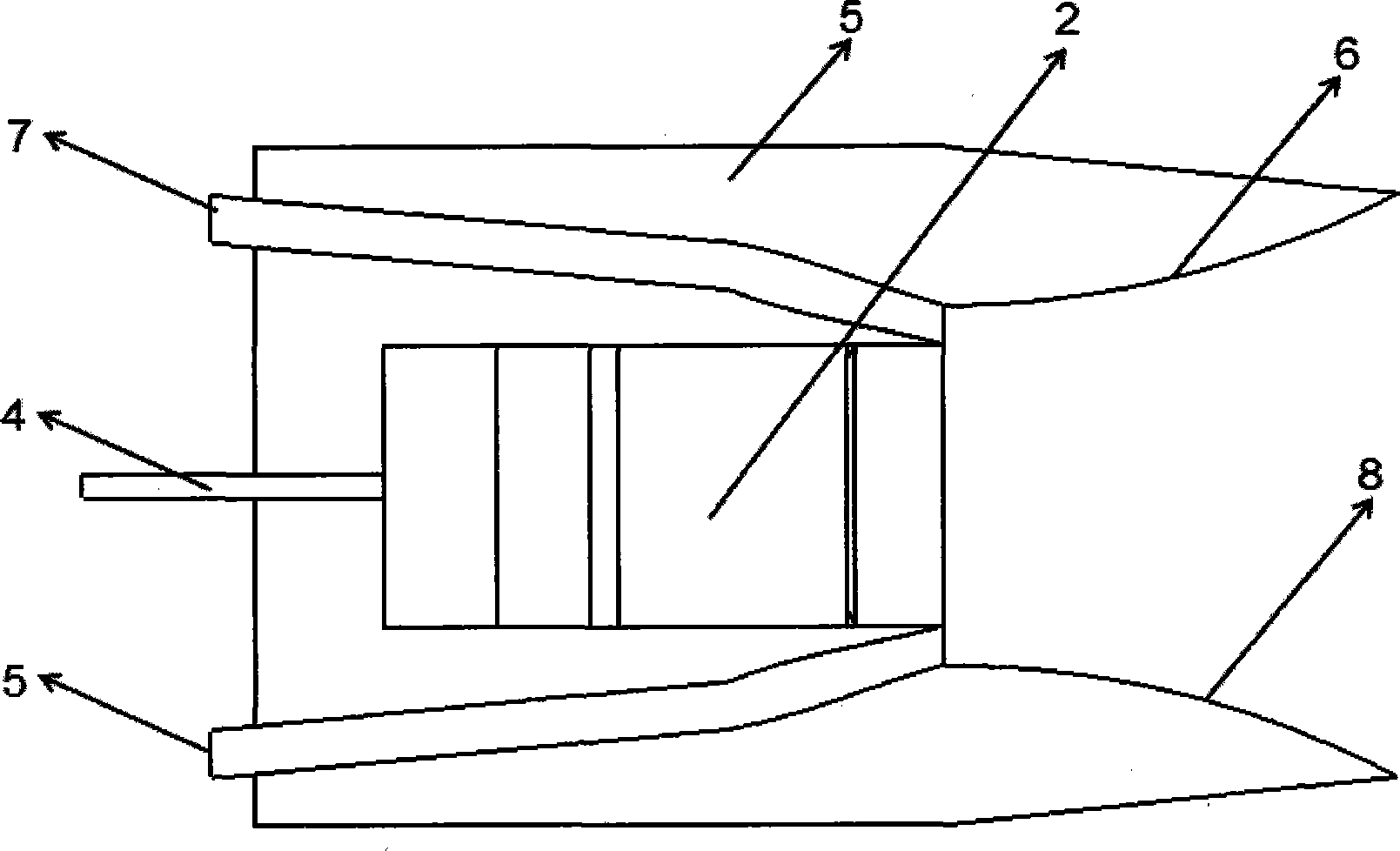Multi-axial fixed geometrical pneumatic vectoring nozzle structure