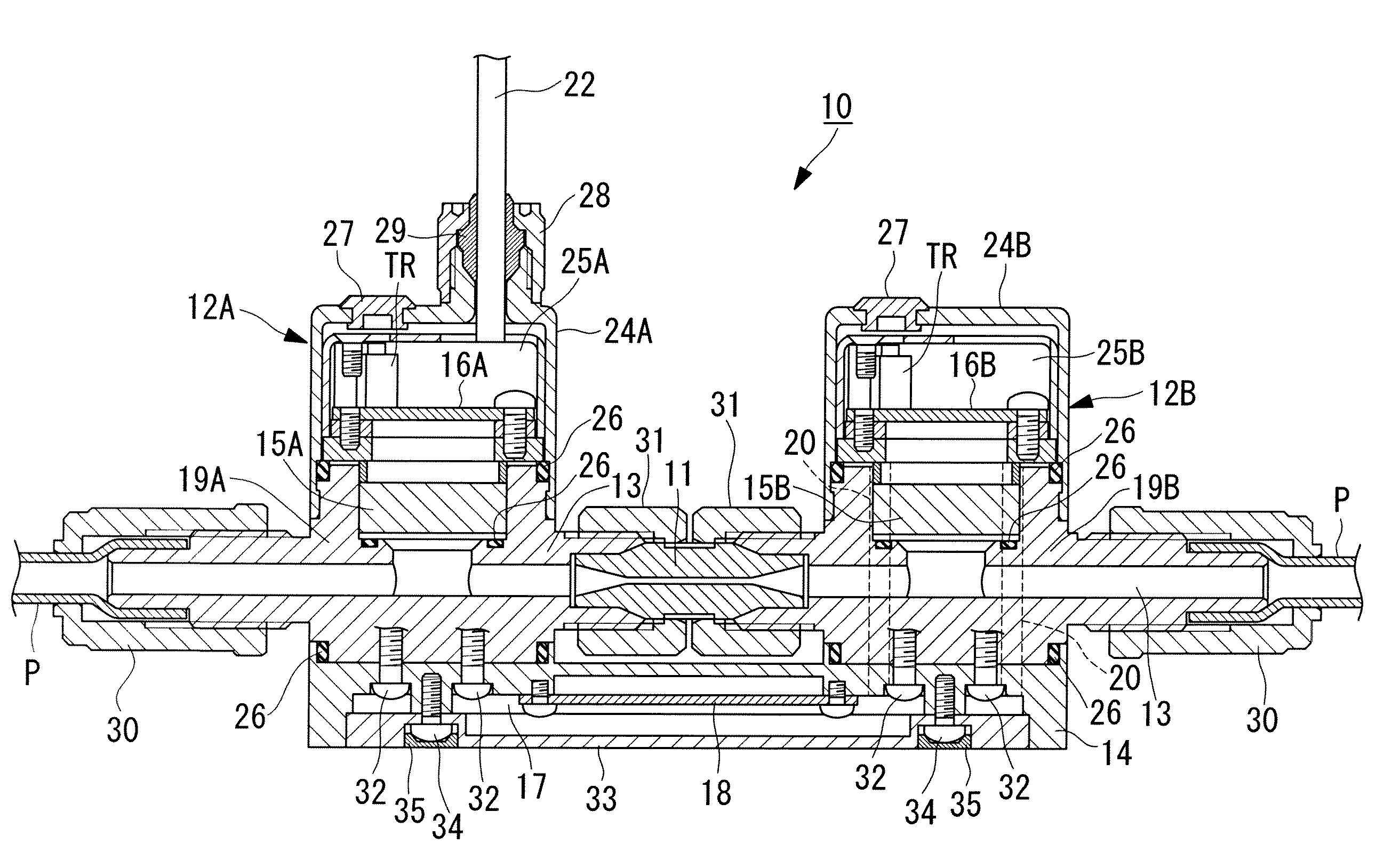 Differential-pressure flow meter having a main control board in a space in a base member