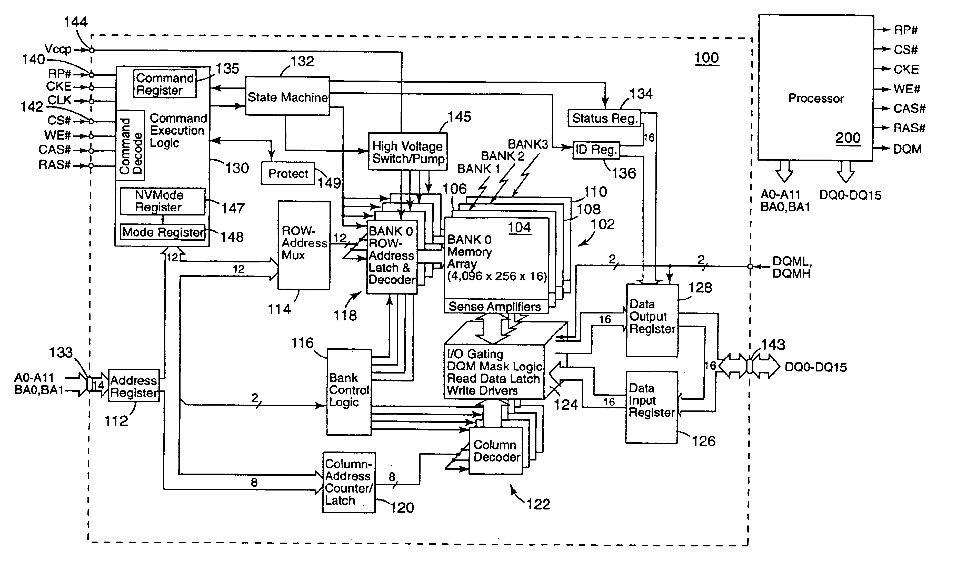 Synchronous flash memory with simultaneous access to one or more banks