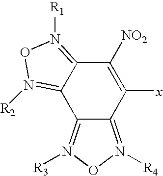 Nitrobenzodifuroxan compounds, including their salts, and methods thereof