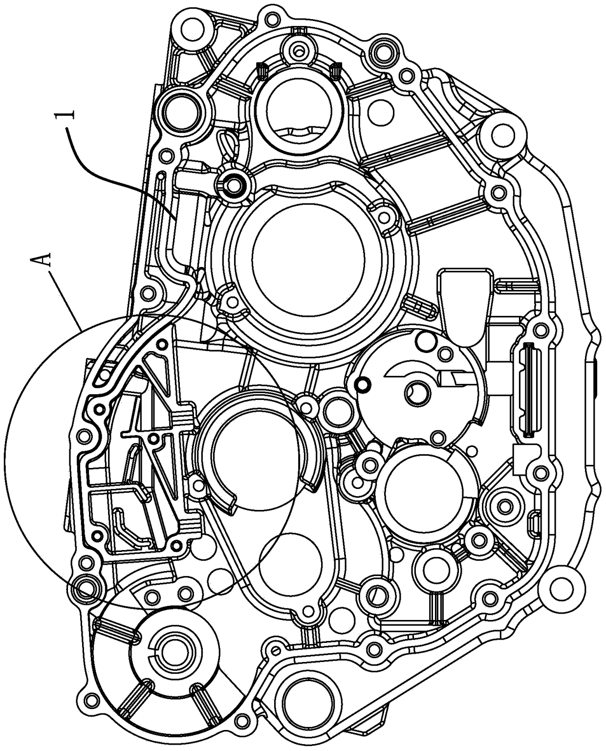 An oil-gas separator on a motorcycle engine case