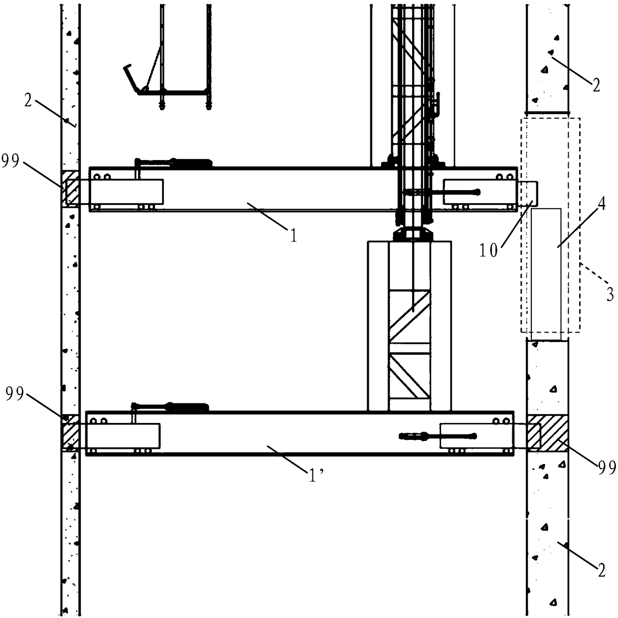 Jacking platform box girder support structure for super high-rise buildings and its construction method