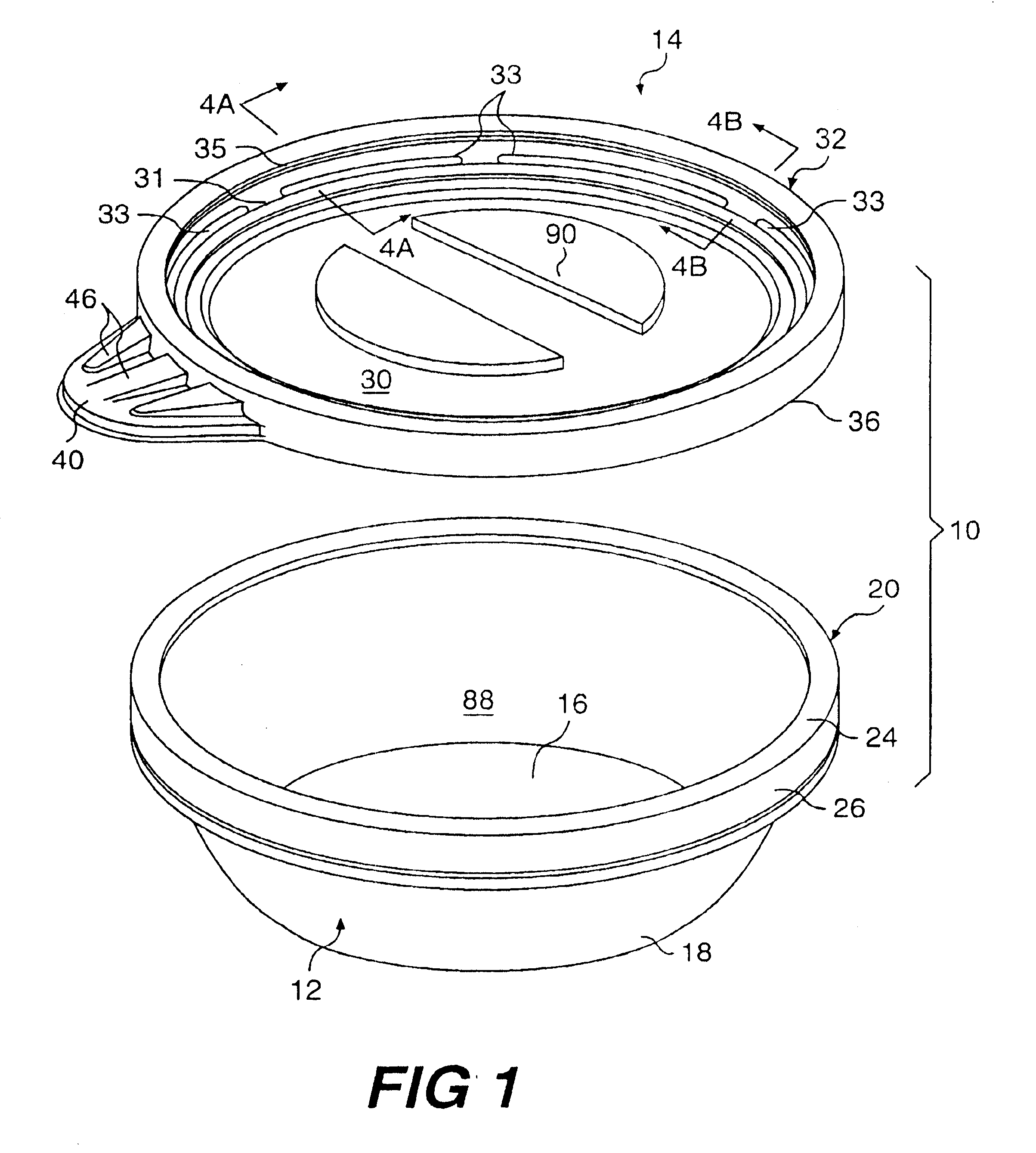 Container lid including venting and denesting features, and container having such a lid