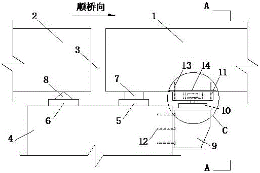 Three-way limiting buffering bridge anti-seismic stop dog structure and arranging and installing method