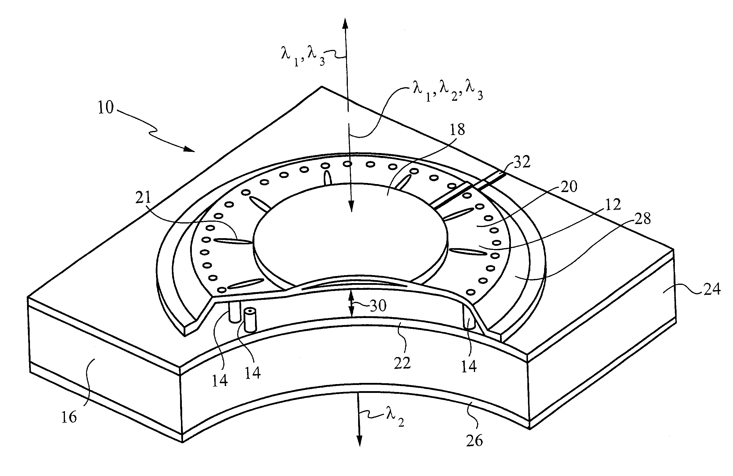 Fabry-Perot interferometer including membrane supported reflector