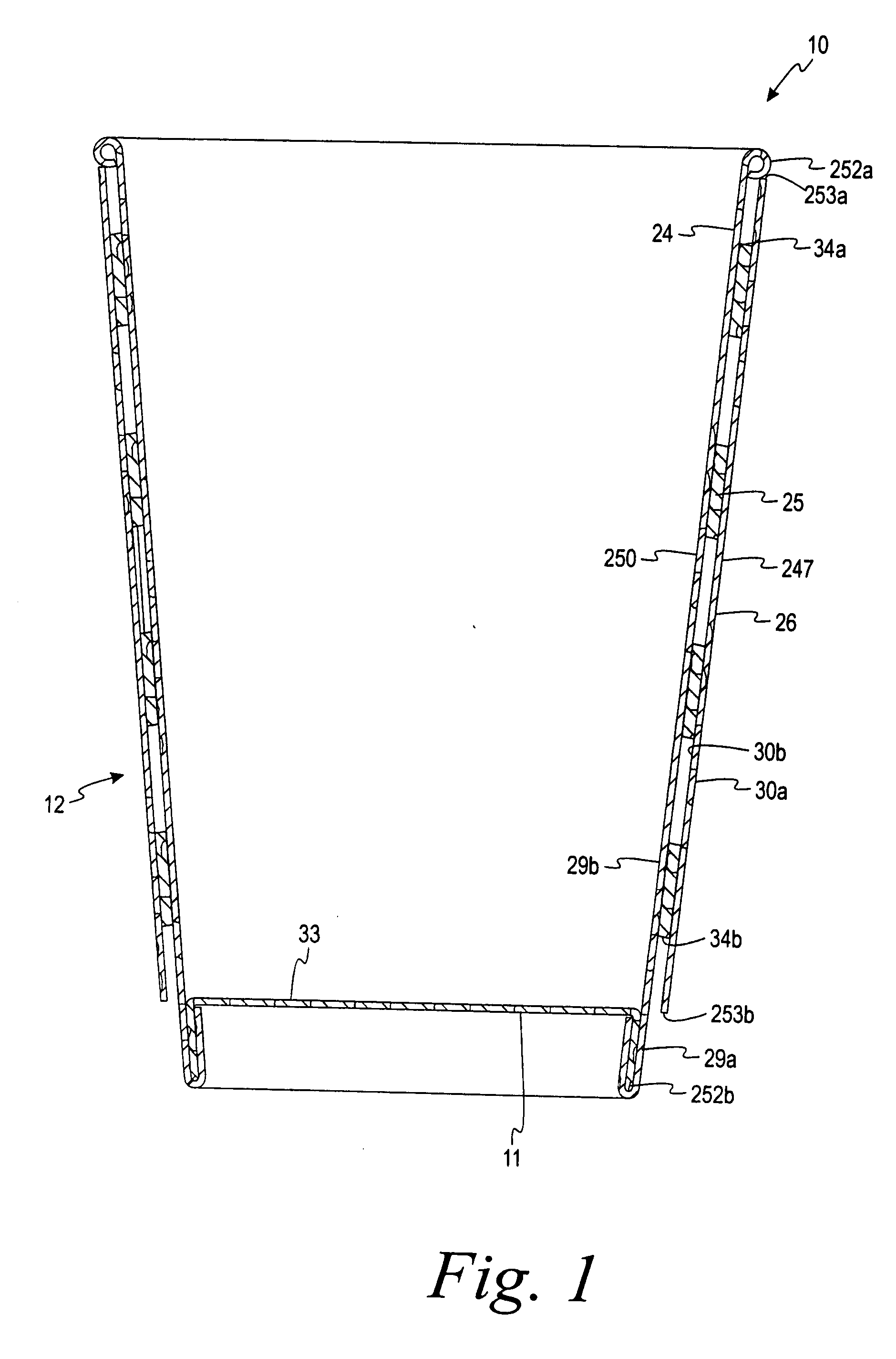 Three-layered containers and methods of making the same