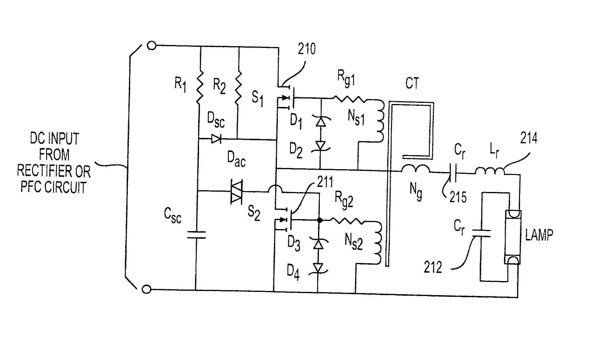 Self-oscillating electronic discharge lamp ballast with dimming control