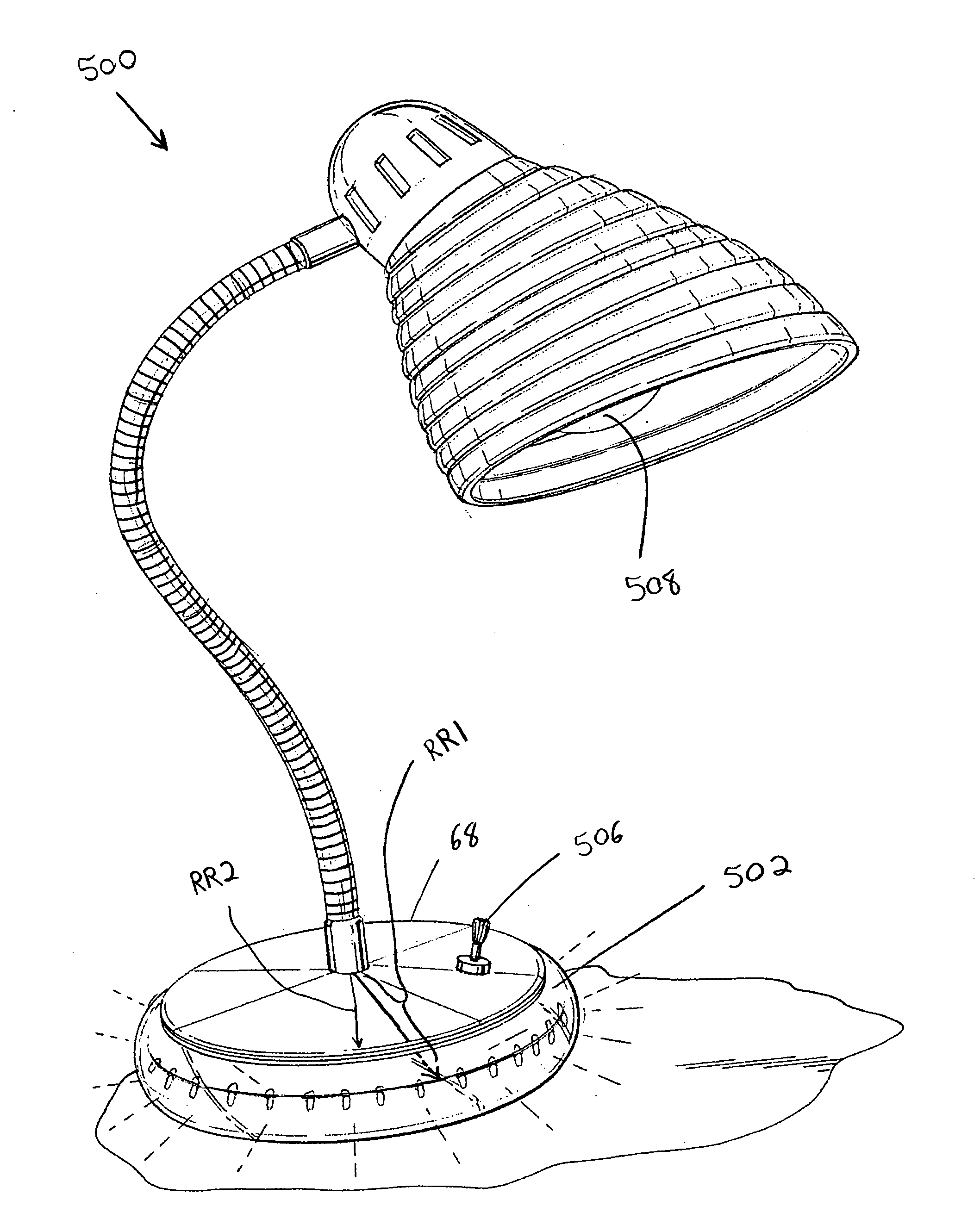 Rope light arrangement for lamps and pedestals and packaging therefore